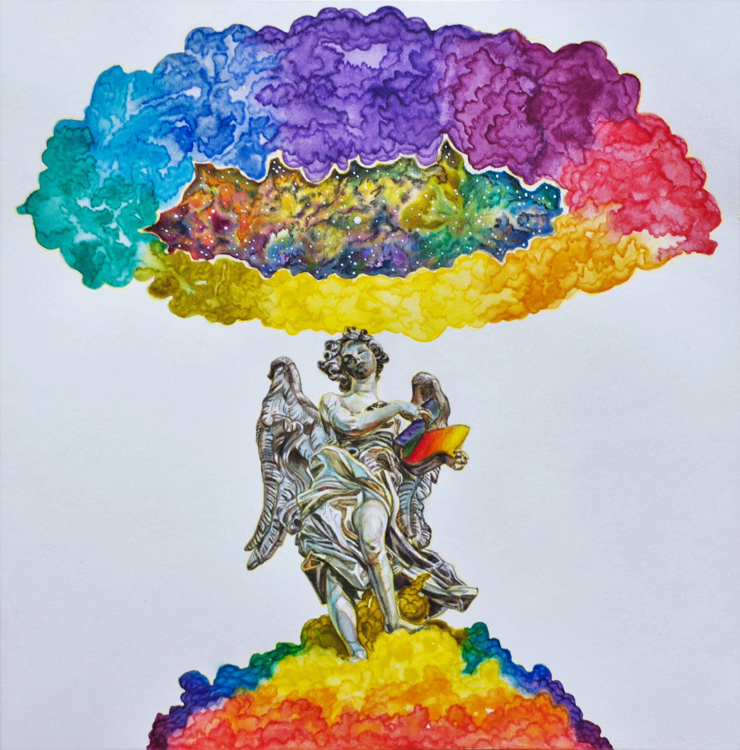 The Rainbow Testament,

Watercolour, acrylic and pencil crayon on hot press paper,
8" x 8",
2016,

$340