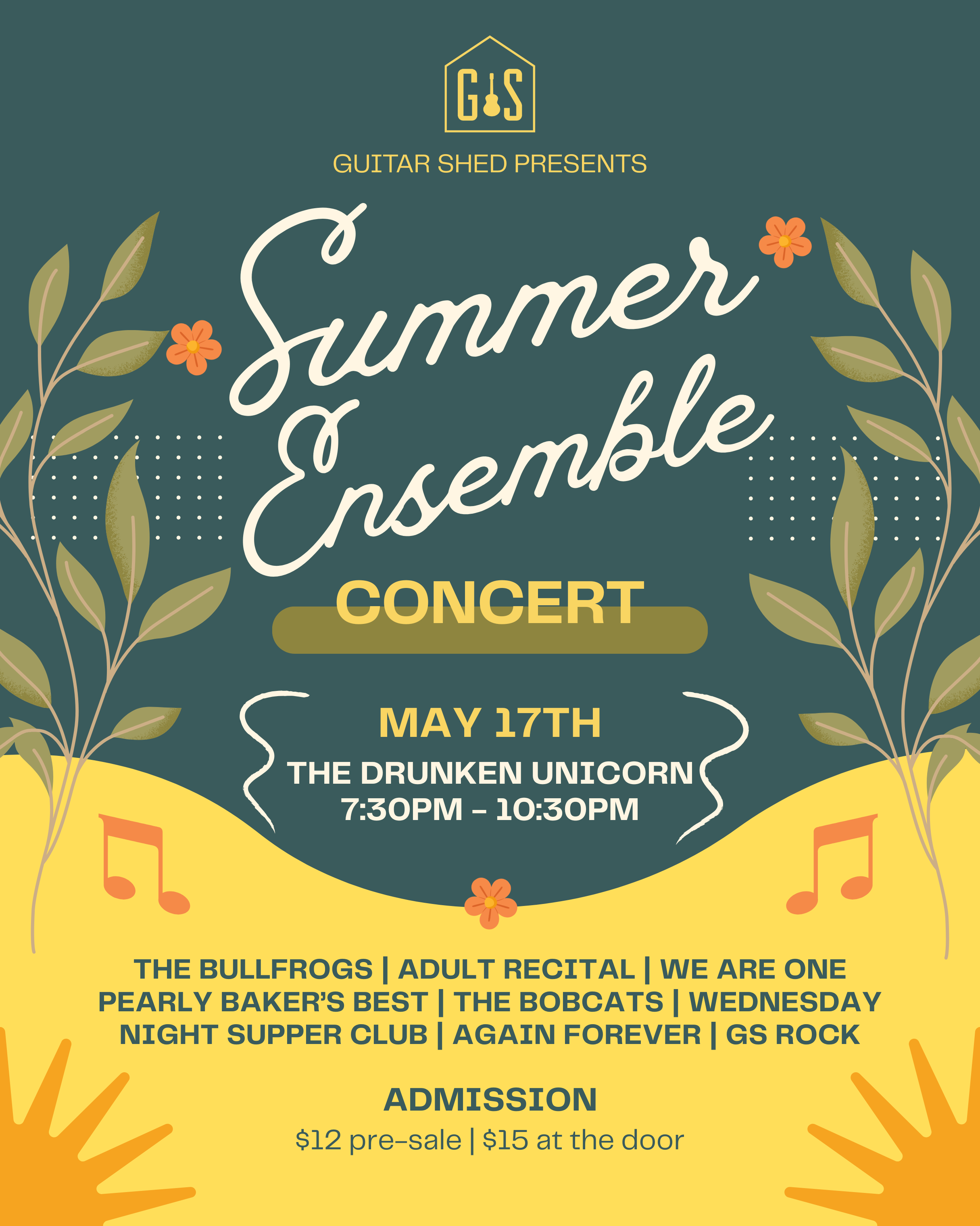 Summer Ensemble Concert w/ The Bullfrogs, Adult Recital, We Are One, Pearly&nbsp;Baker's Best, The Bobcats, Wednesday Night Supper Club, Again Forever, GS Rock