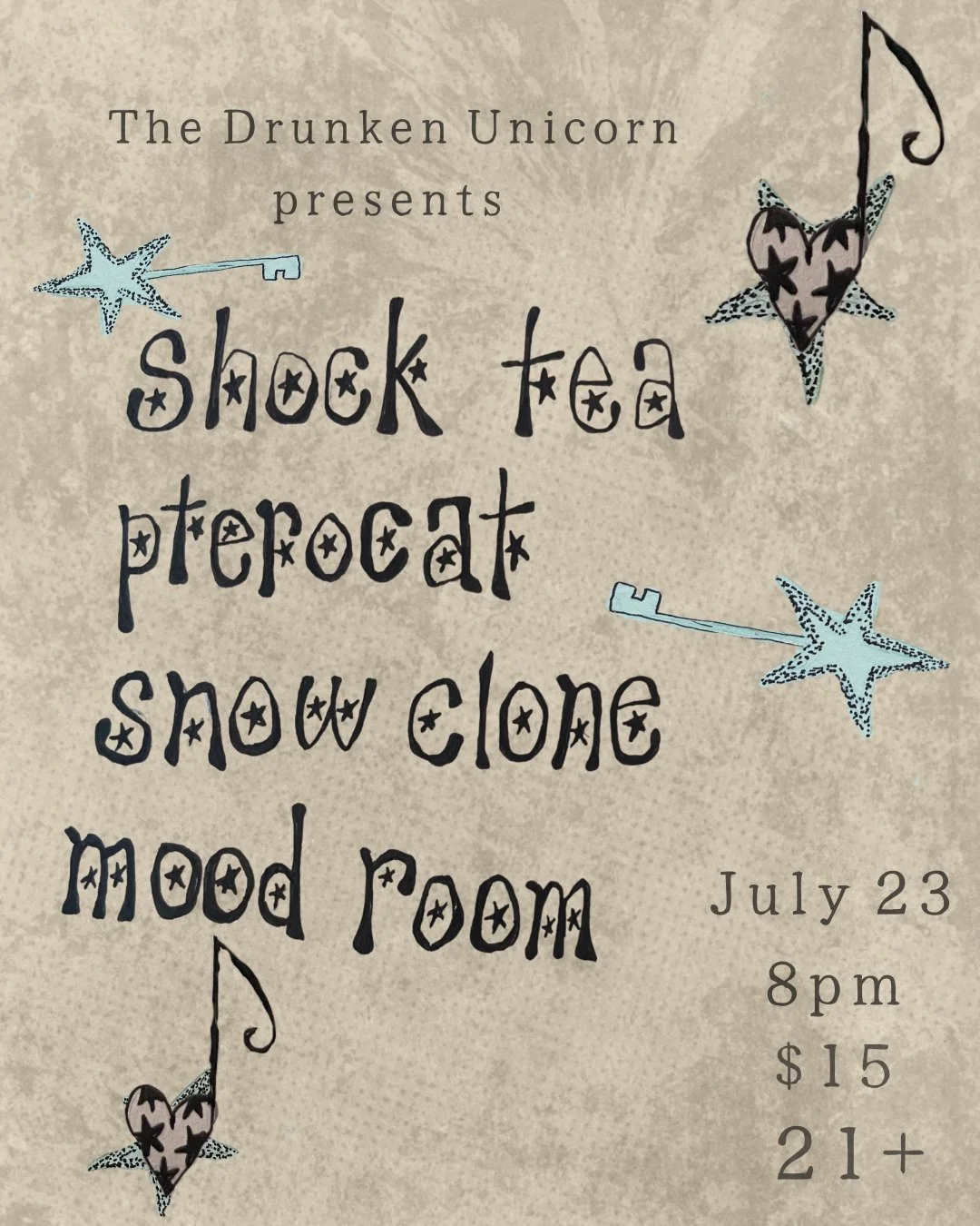 Shock Tea, Pterocat, Snow Clone, Mood Room