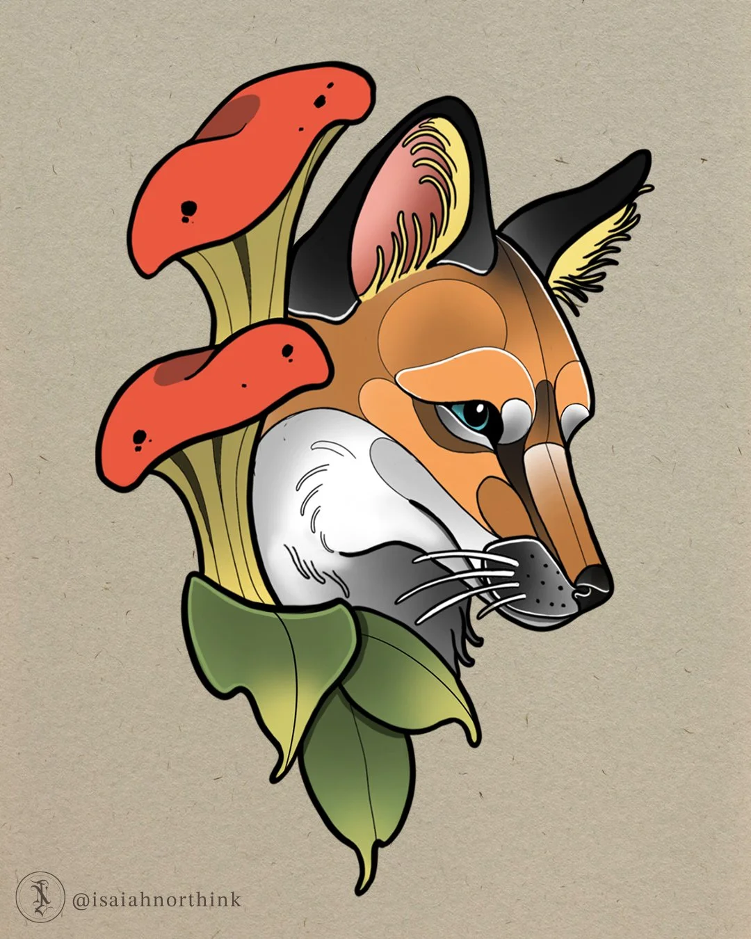 Neotraditional Tattoo Milwaukee Wisconsin Color Tattoo Isaiah North Fox Mushroom Forest Animal Cute.jpg