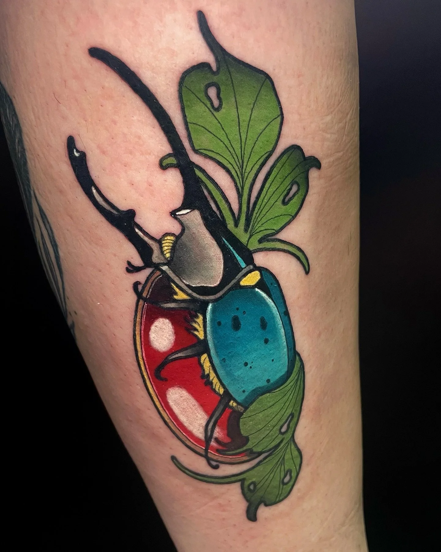 Also got to do this beetle at the @milwaukeetattoofestival thank you Anna for coming down and letting me put this cool dude on ya!! 

P.S. his name is John Lennon Lennon because you know&hellip; he was a part of the&hellip;.. 

#neotraditionaltattoo 