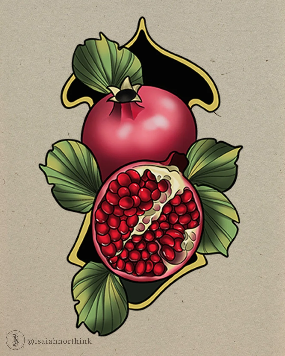 Neotraditional Tattoo Milwaukee Wisconsin Color Tattoo Isaiah North Pomegranate Fruit Cute Botanical Flowers.jpg
