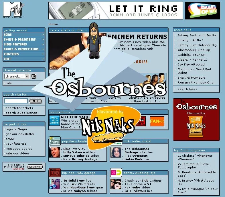 MTV Osbournes Show Nik Naks promotional splash screen