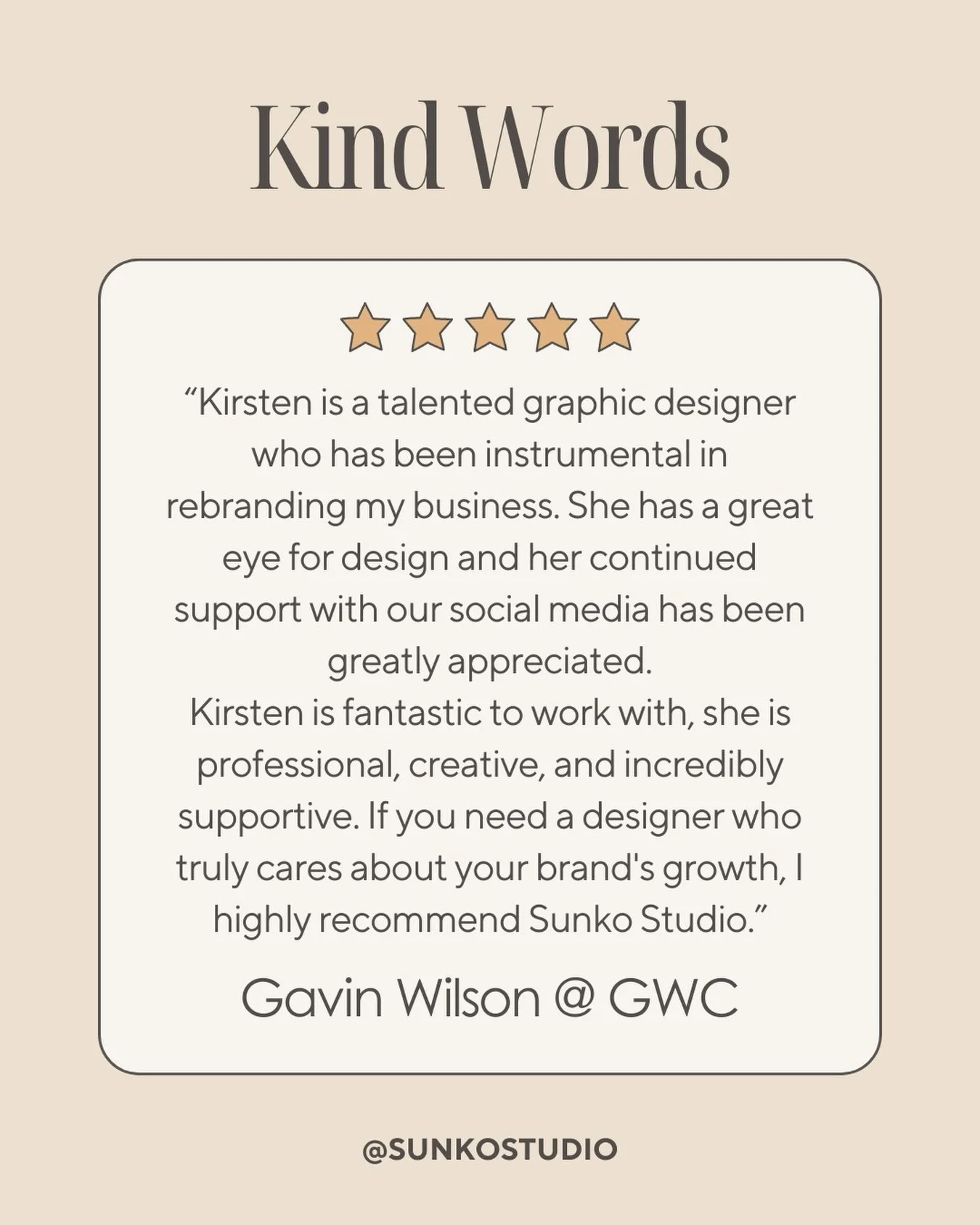 Client feedback like this means so much. ✨

My goal is always to create brands that feel authentic, memorable, and built for growth.

A huge thank you to Gavin @gwc.projects for trusting Sunko Studio with his rebrand and ongoing design support. 

Rea