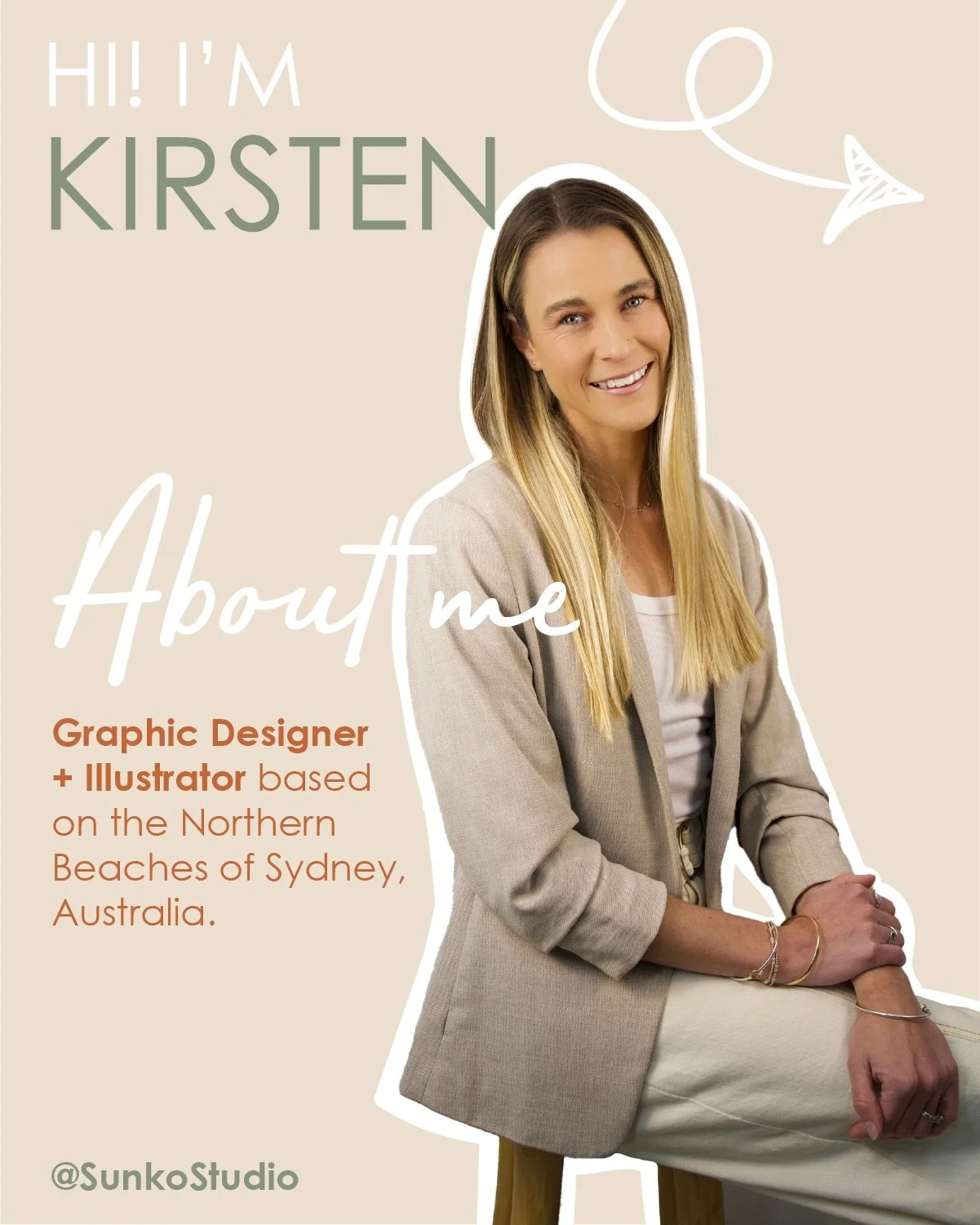 Hi, I&rsquo;m Kirsten - the designer behind Sunko Studio 👋

A graphic designer + illustrator based on the Northern Beaches of Sydney, with over 14 years of experience working with everyone from small startups to big, established brands.

I&rsquo;m a