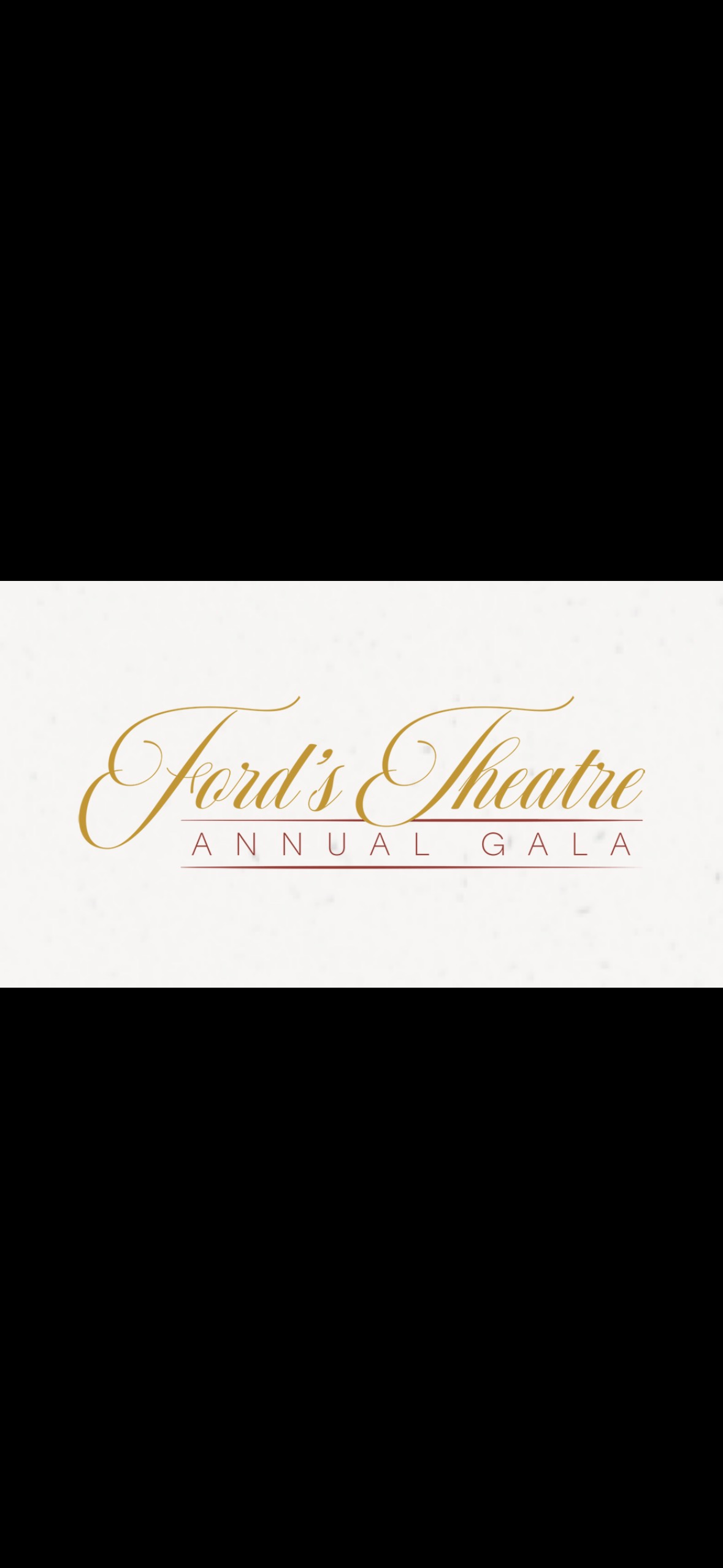Flyer for Ford's Theatre Annual Gala with elegant gold and red text on a white background.