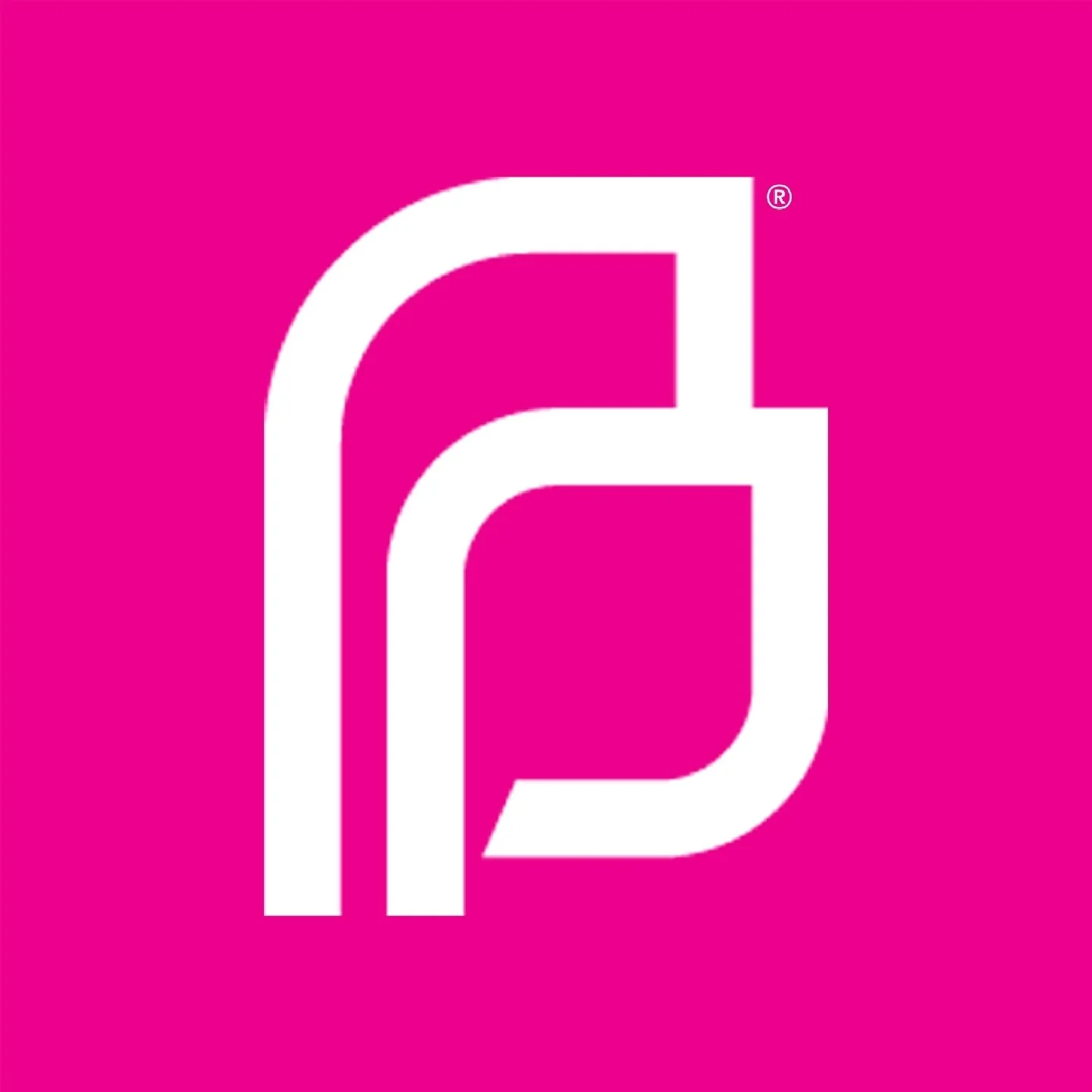 A pink background with a white abstract logo composed of rounded lines forming a stylized letter 'F' or 'P'.