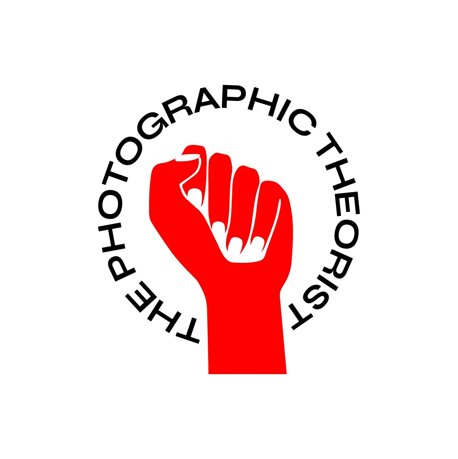 Red clenched fist with nails visible, surrounded by the text 'The Photographic Theorist' in a circular pattern.