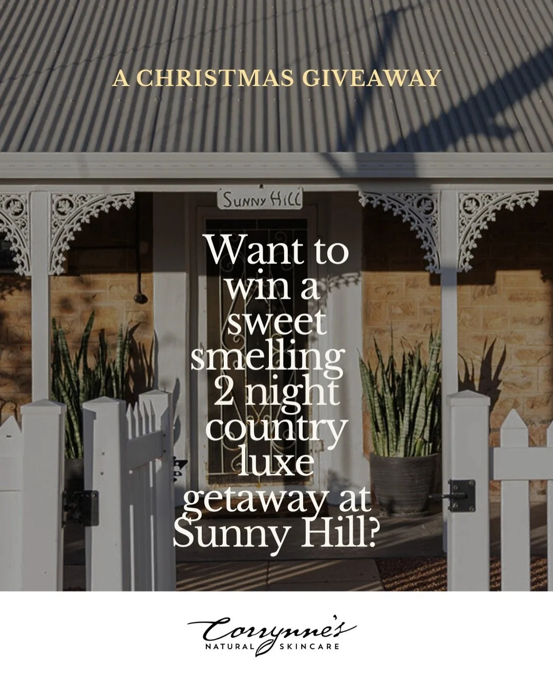 Christmas giveaway time!

Win a two-night stay at @sunnyhill.days for up to 4 people + a box of wonderful @corrynnesnaturalskincare natural soaps with a total value of $1,000 in time for Christmas - aka the perfect Christmas pressie for you and your 