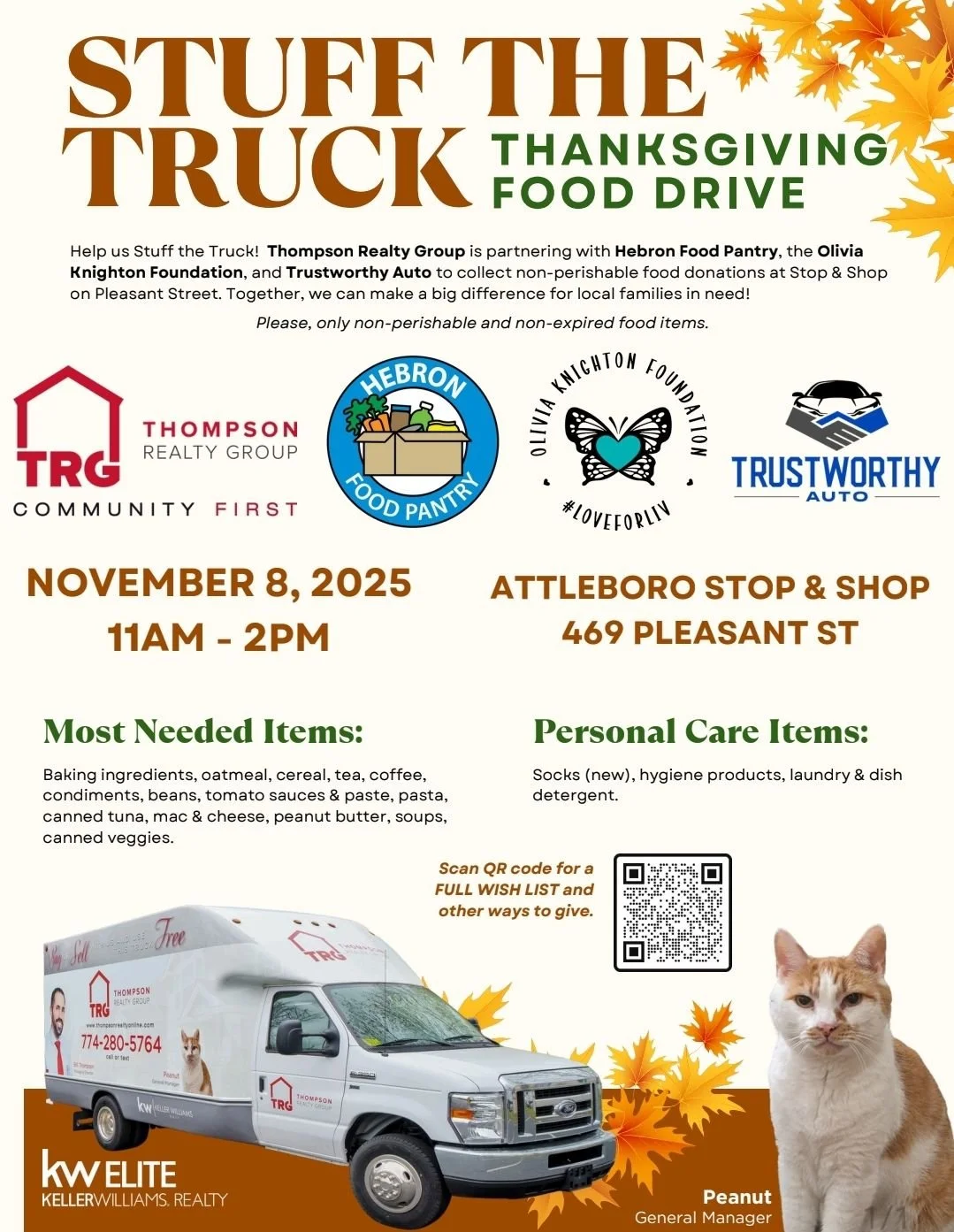 During this season of thanks and giving, help us help others in our community! Come by Stop &amp; Shop at 469 Pleasant Street in Attleboro this Saturday, November 8 and help us Stuff The Truck!

Thank you to @trustworthyauto and @thompsonrealtyonline