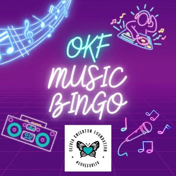The Olivia Knighton Foundation is hosting its 1st MUSIC BINGO Fundraiser June 18, 2026 at St. John the Evangelist Church in the Hospitality Center! Join us for food, silent auction items, and raffles from 6-7pm. Music Bingo will start at 7pm and will