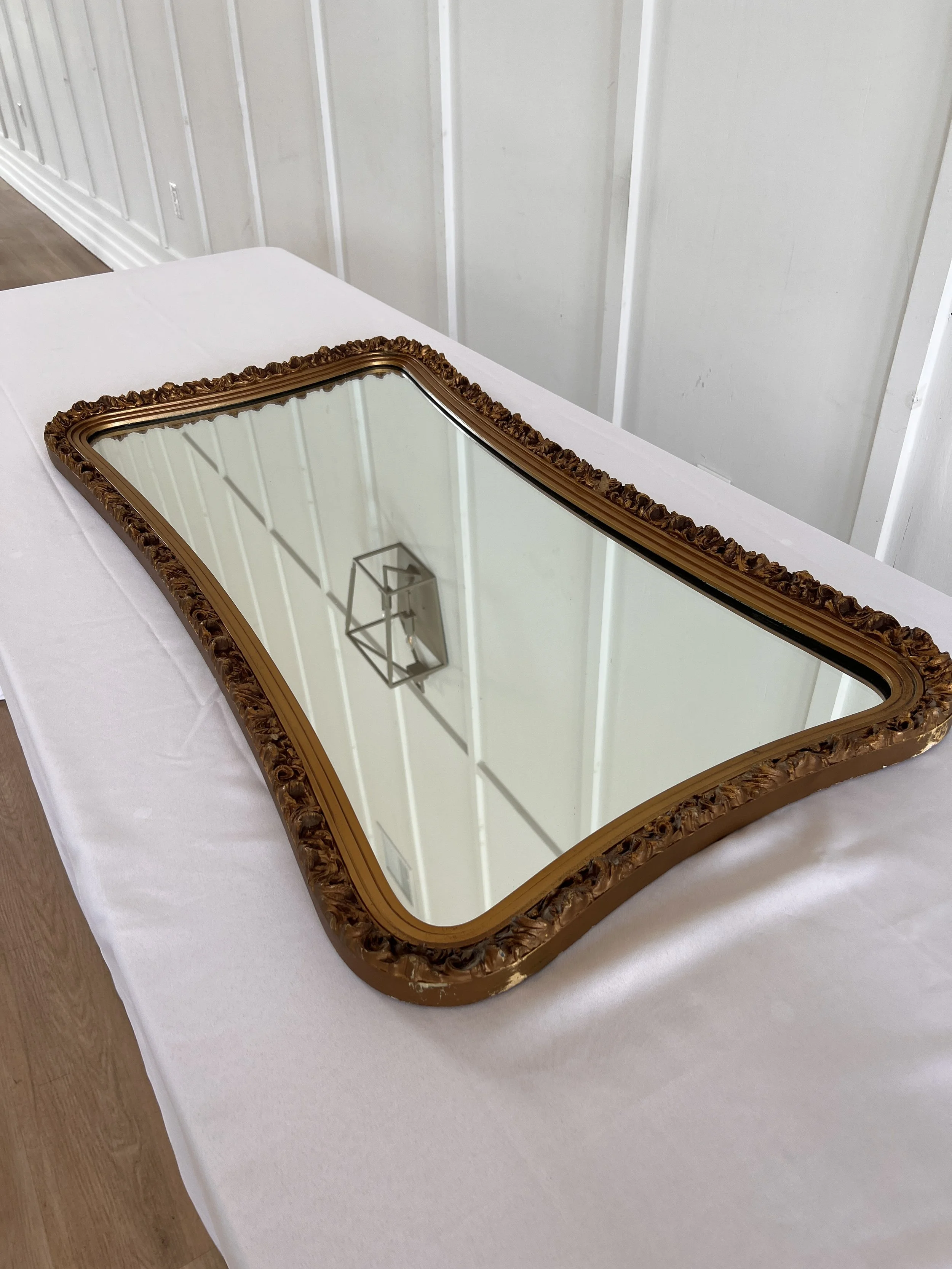 Vintage gold framed mirror for champagne tower for Charlotte wedding