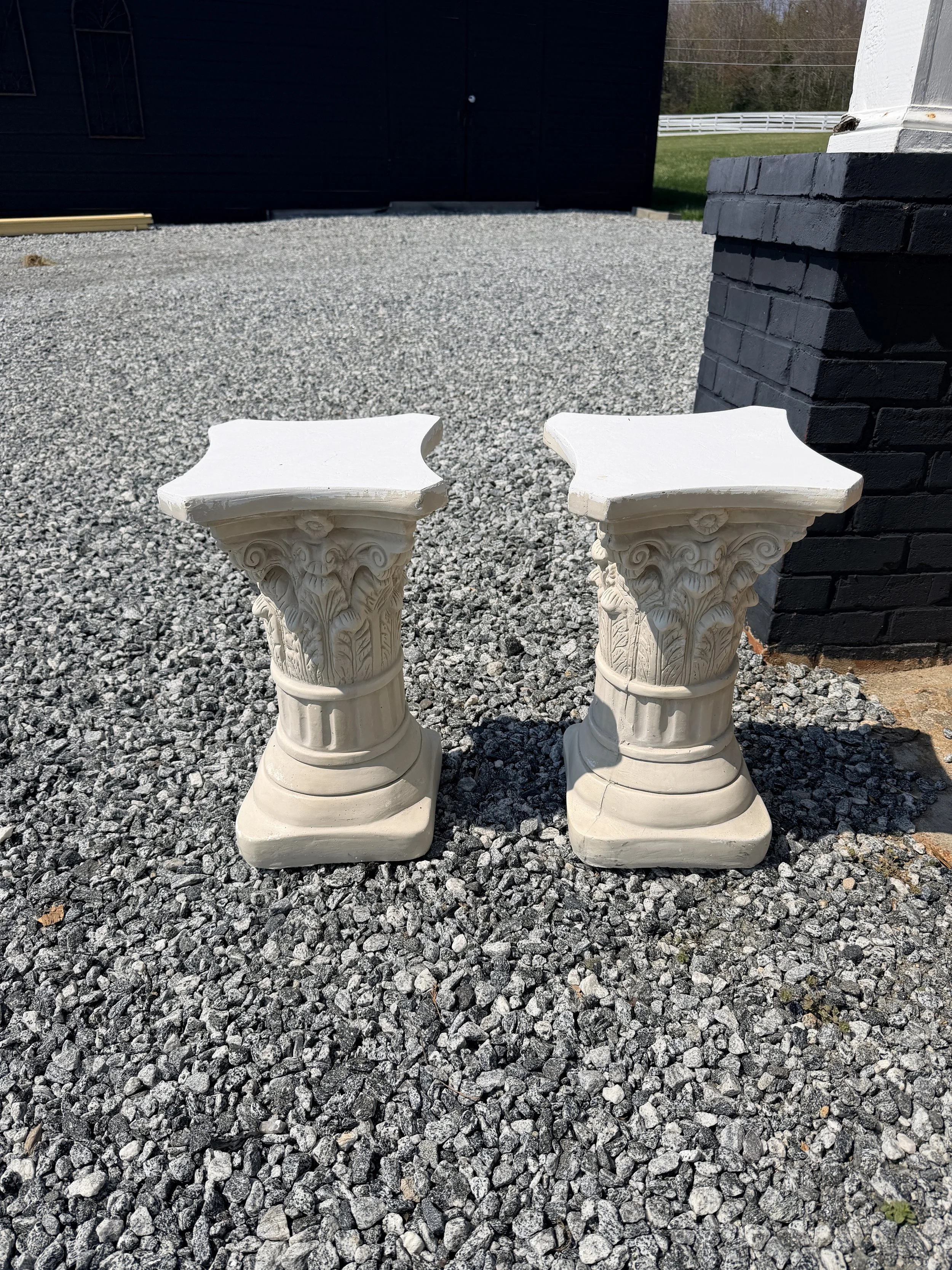 white ornate pedestals for Mountain View wedding ceremony at wedding venue near Charlotte NC