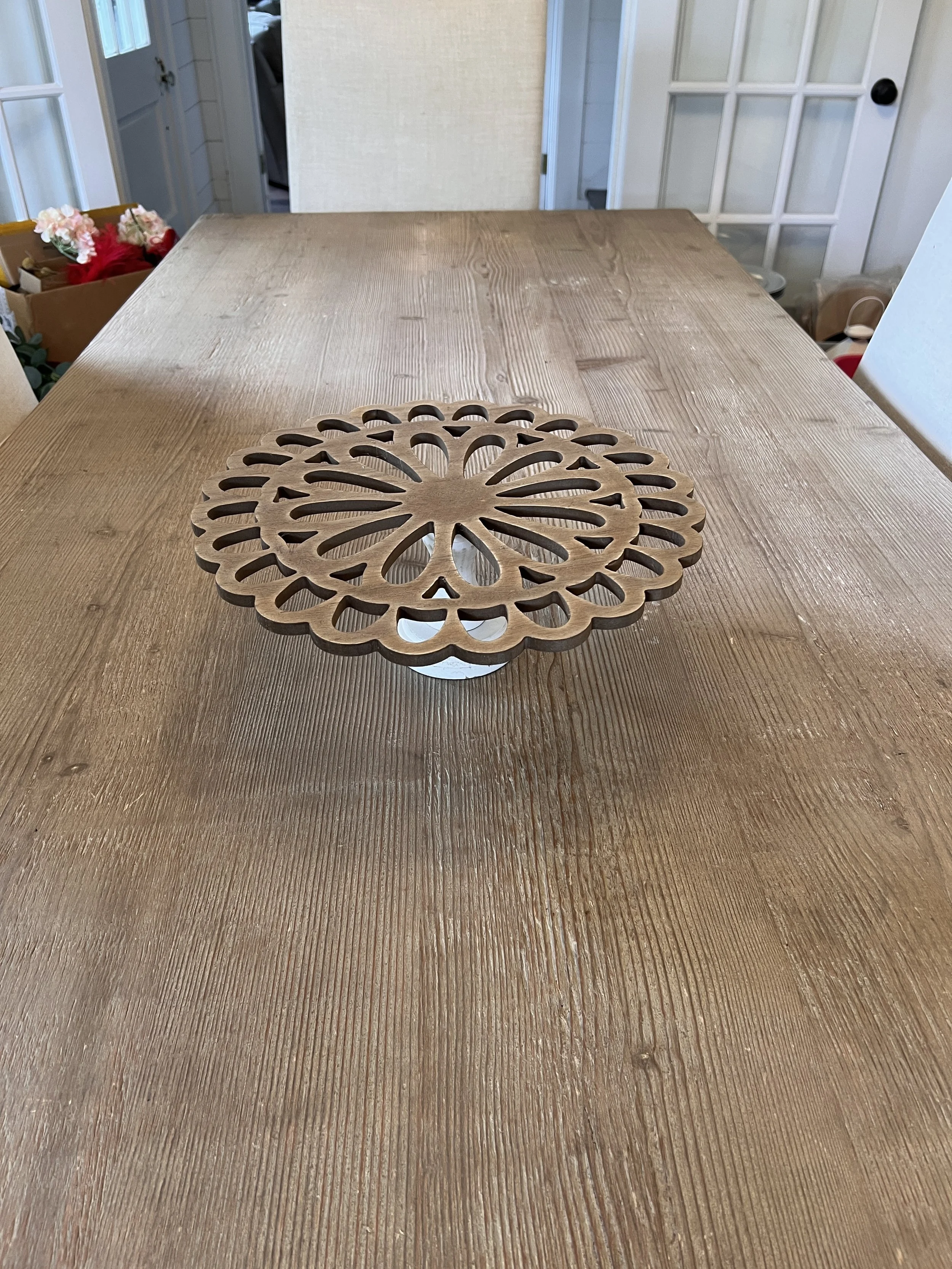 Taupe & White Wood Cake Plate for NC wedding