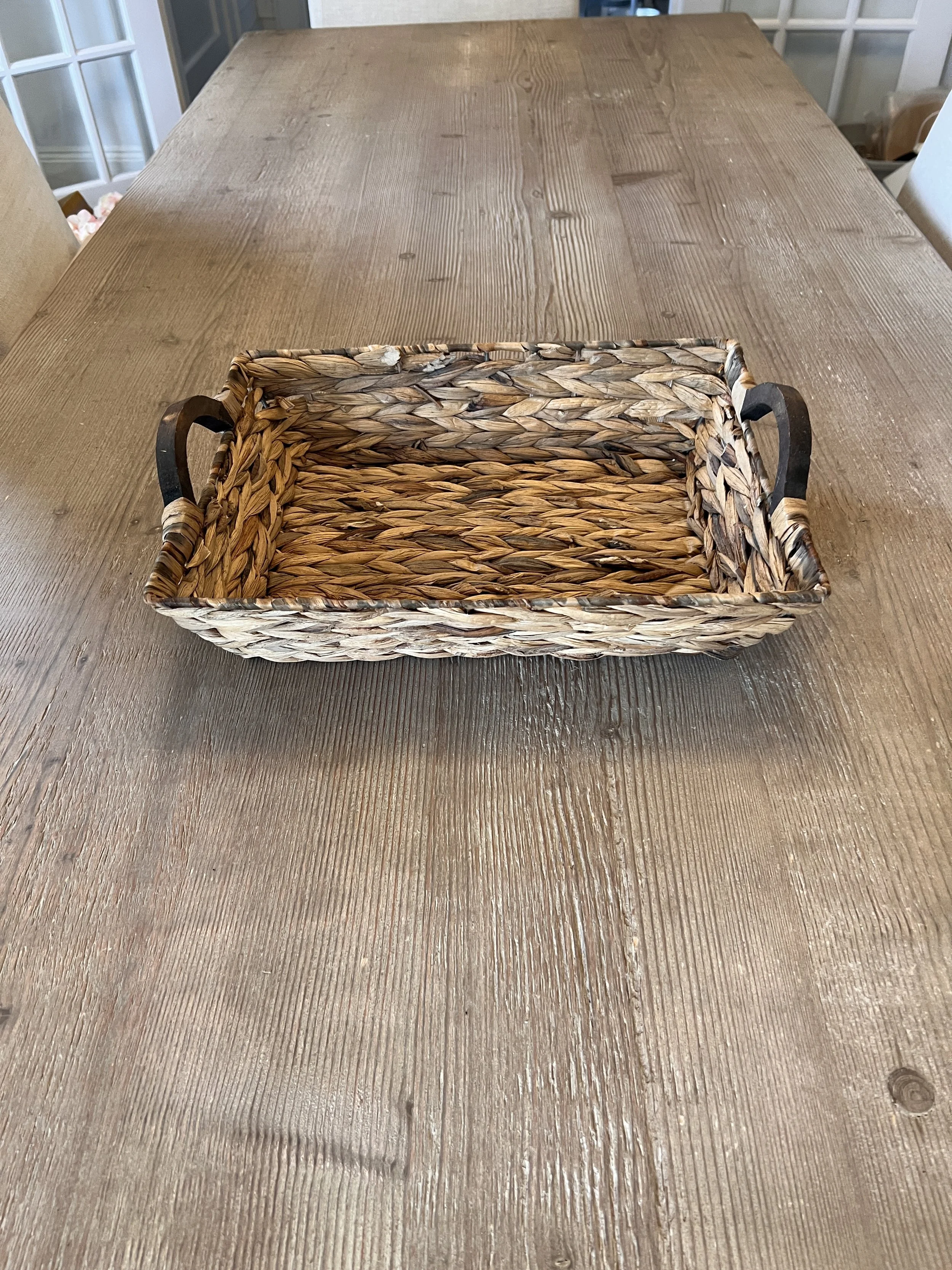 Woven Rectangle Basket with Wood Handles for wedding decoration