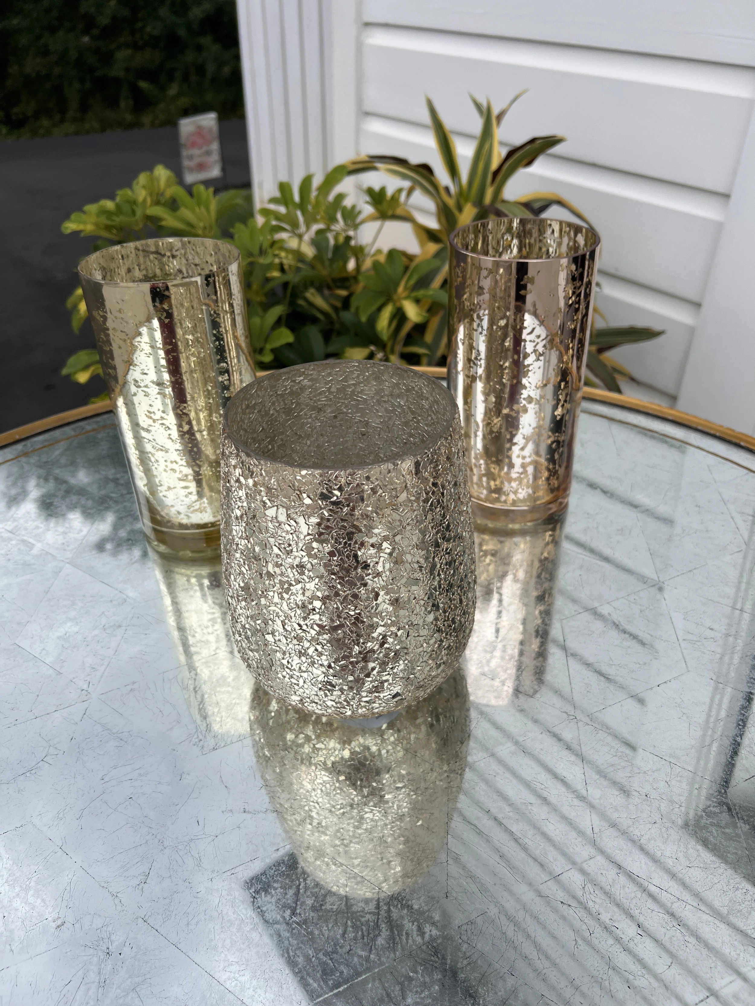 Gold crackle textured vases for wedding in Charlotte