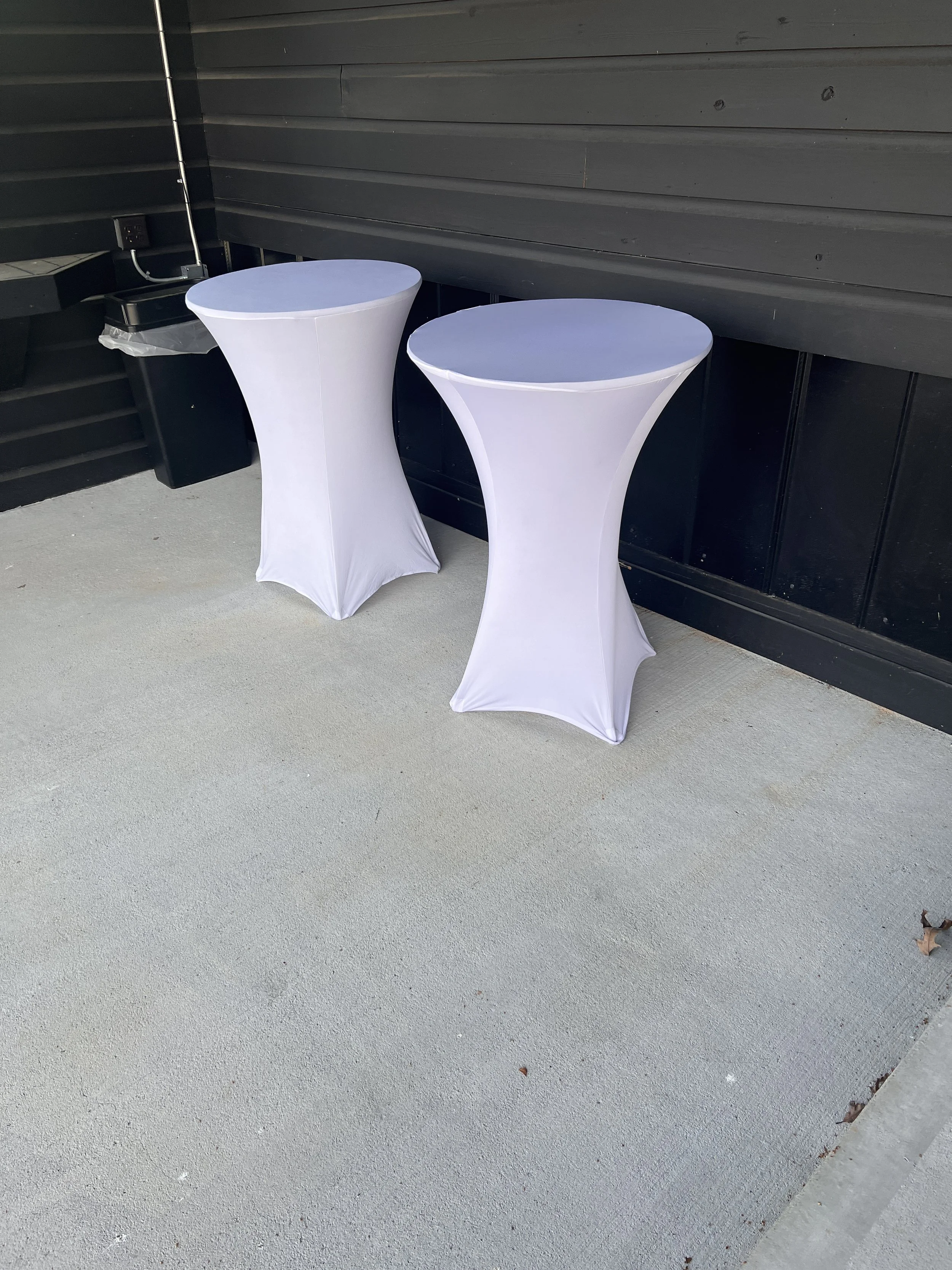 Tall Cocktail Tables with white covers