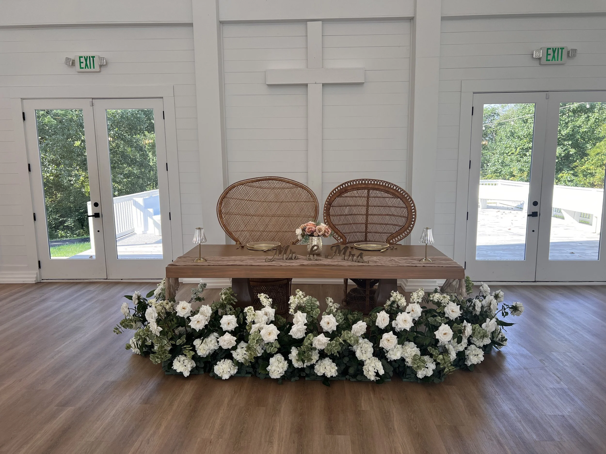Tan Wood Head Table for wedding venue near Charlotte ND