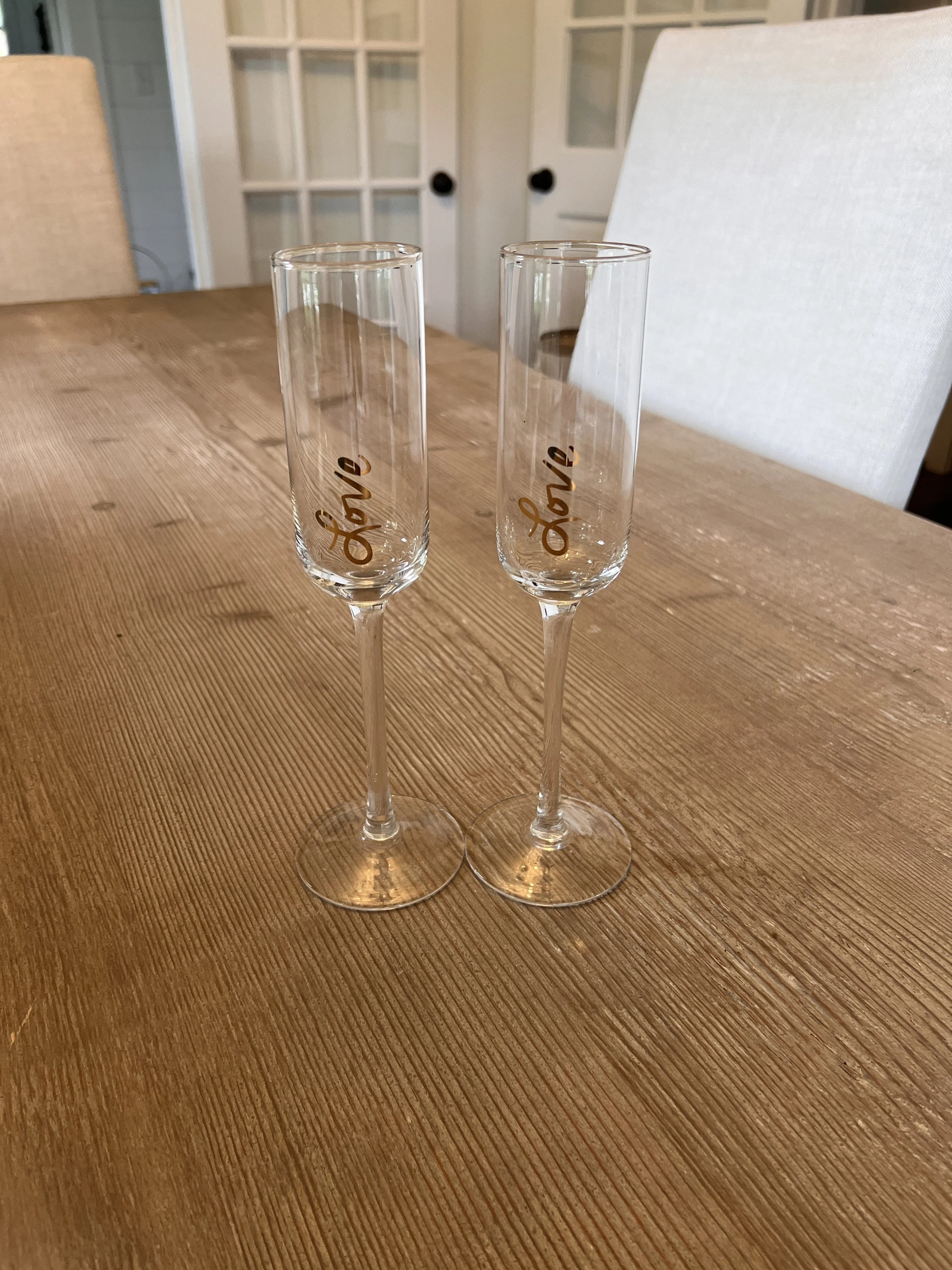 Bride and Groom Champagne Glasses "Love" for Charlotte wedding