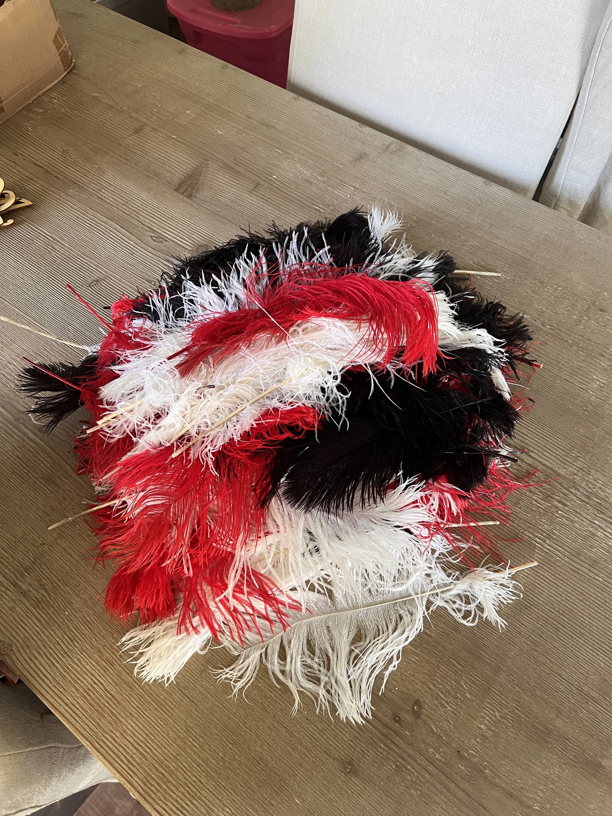 Red, White and Black Feather Plumes for wedding decorations