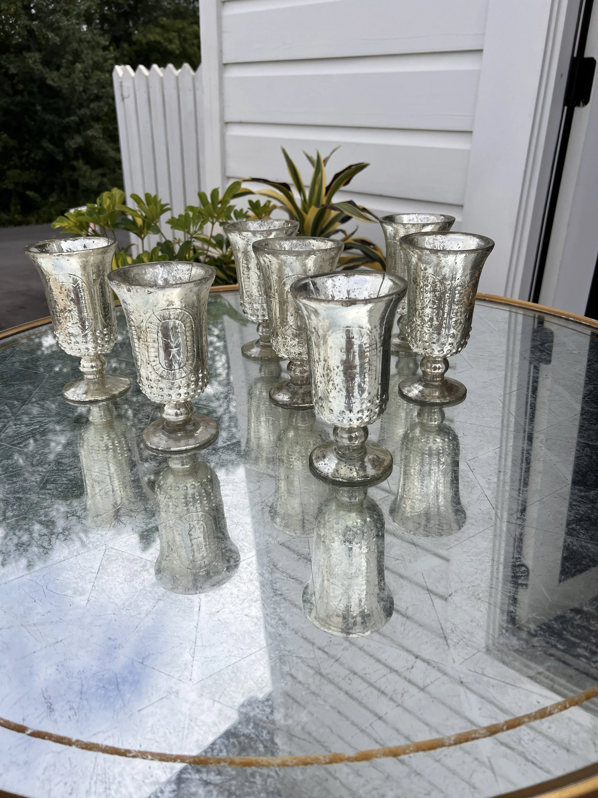 Silver textured and crackled vases for wedding in Charlotte