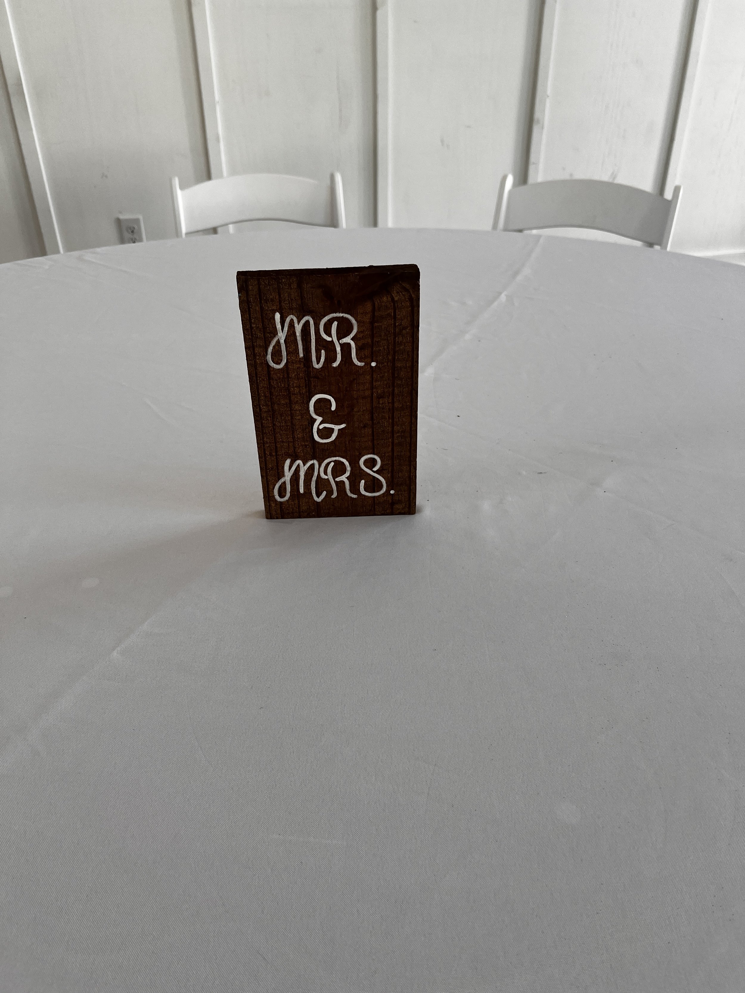 Small brown wooden sign Mr & Mrs for wedding decorations in Charlotte