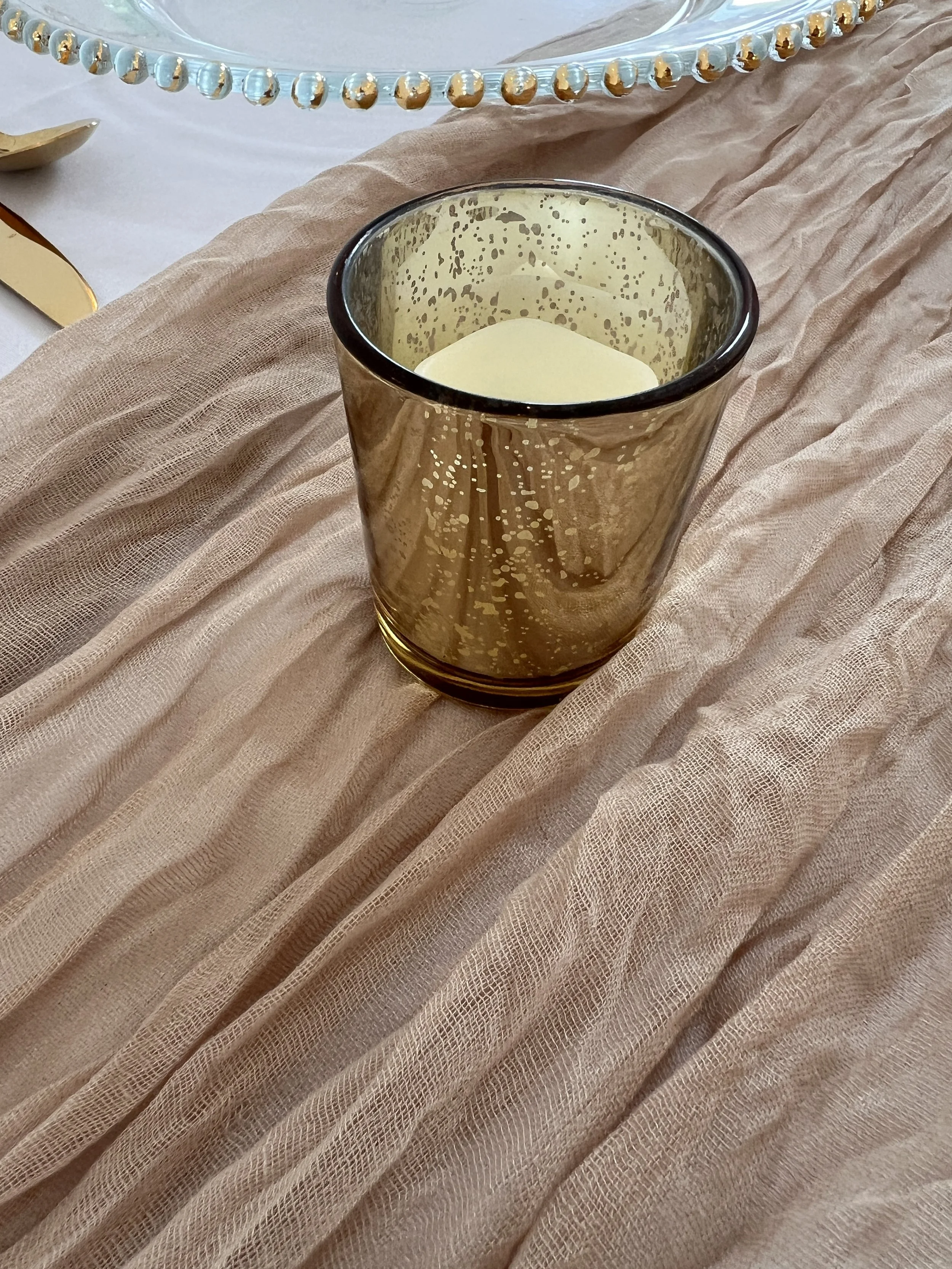 Gold crackle votive holder for wedding in Charlotte
