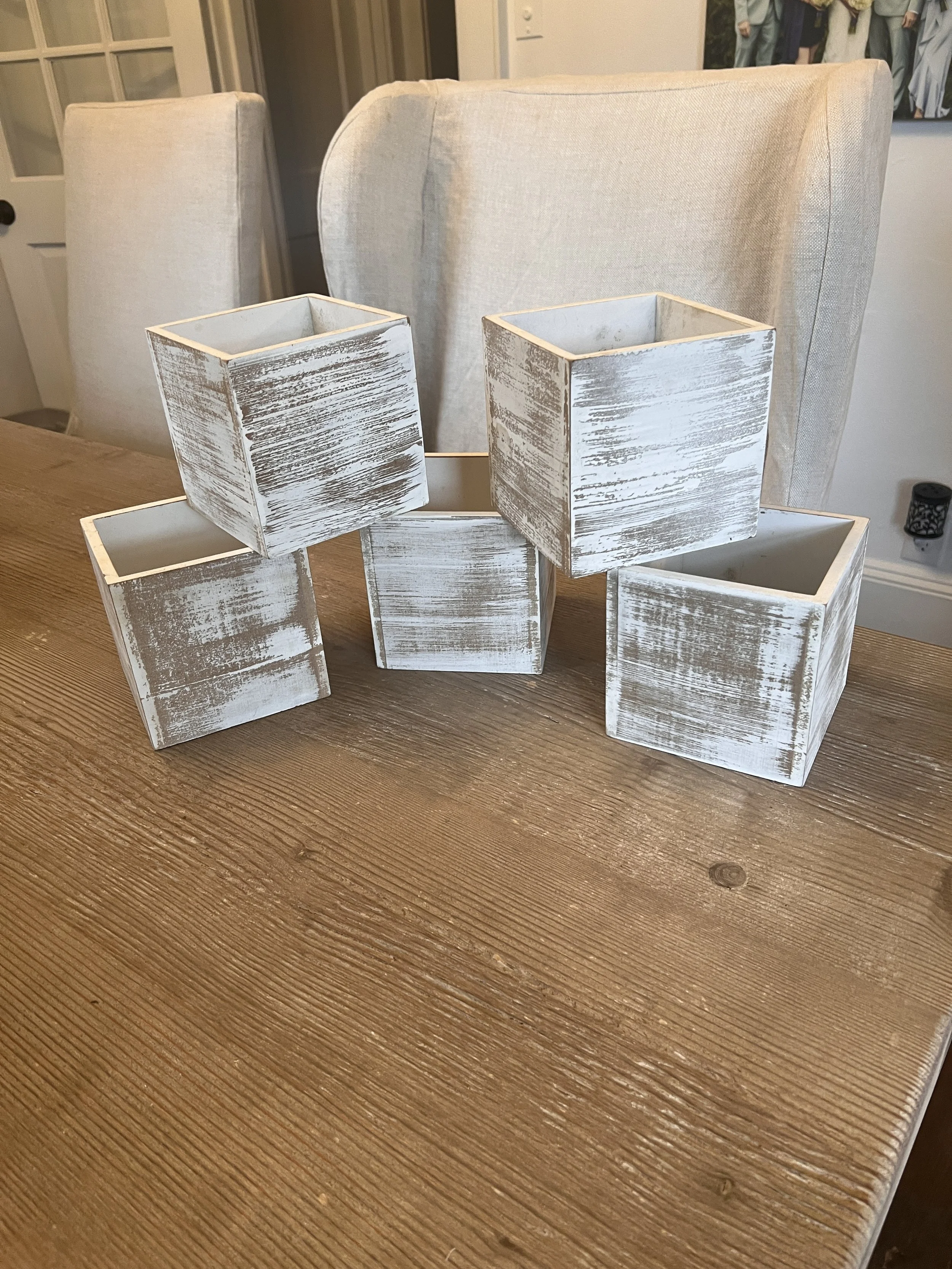 6" Cube gold brushed flower boxes Charlotte wedding venue