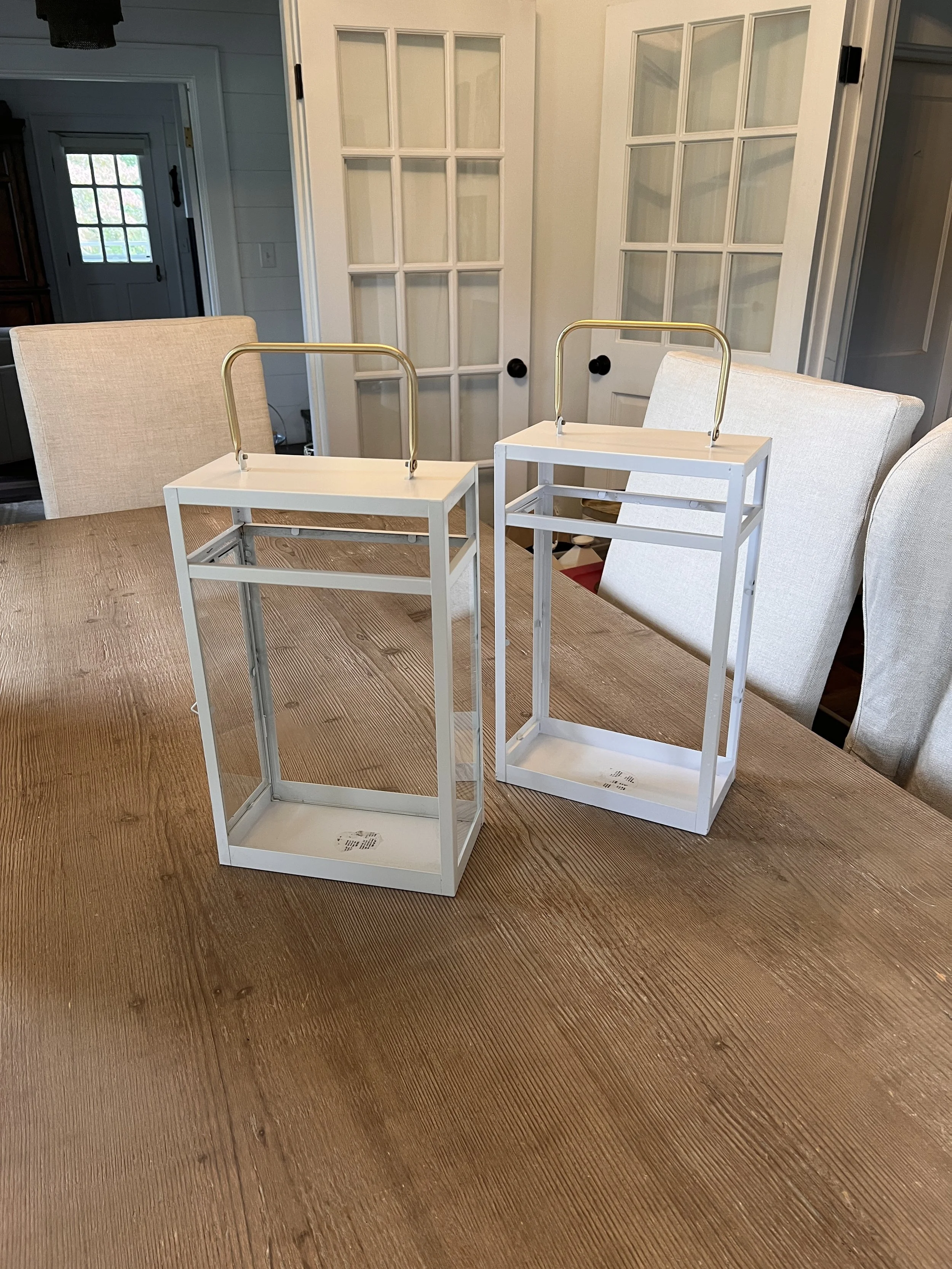 White Rectangle Lanterns with Gold Handles for Charlotte wedding
