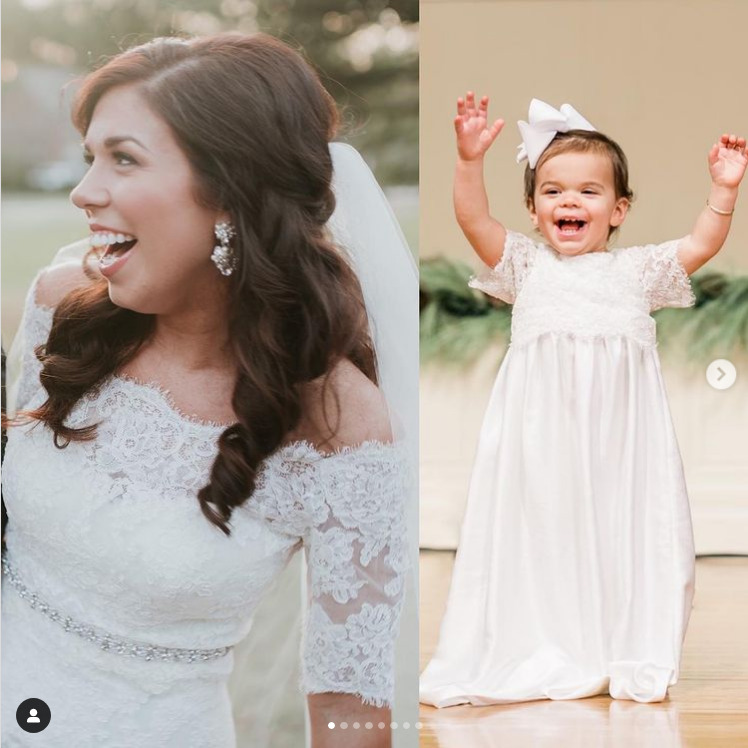 Before and after wedding gown into flower girl dress