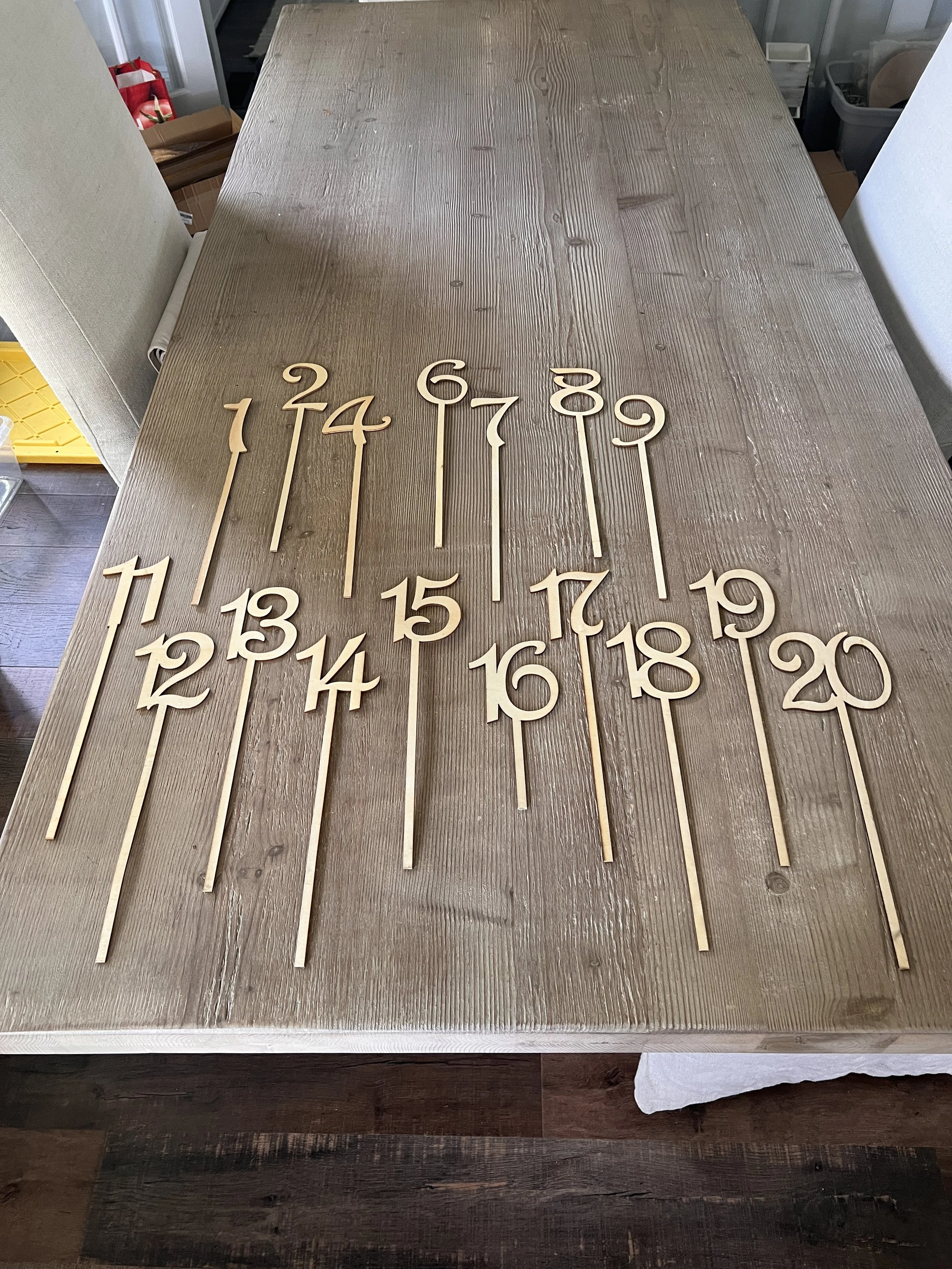 Wood Stick Table Numbers as Shown for Charlotte wedding