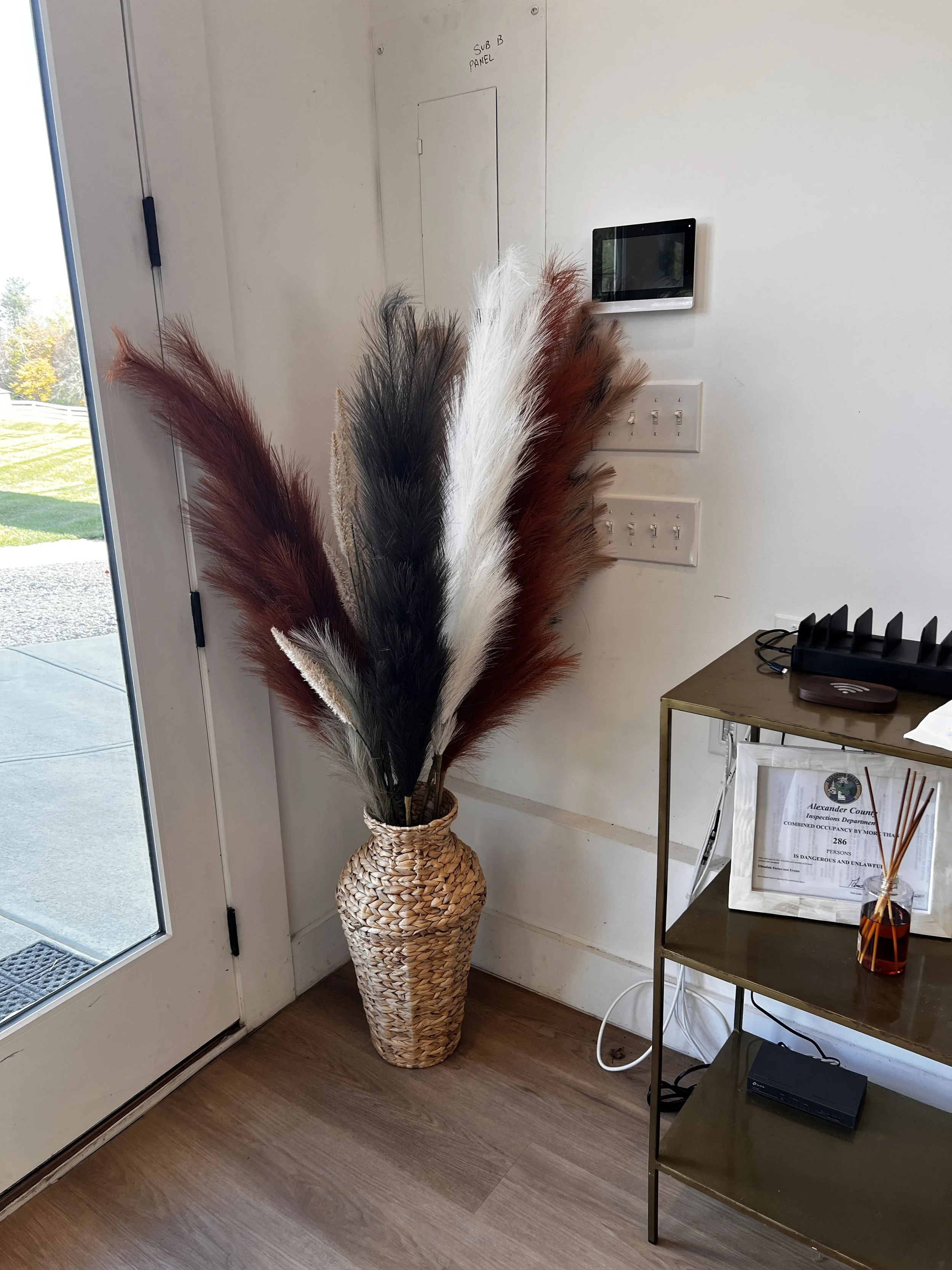 Tall Boho Plumes in whicker basket for Charlotte wedding