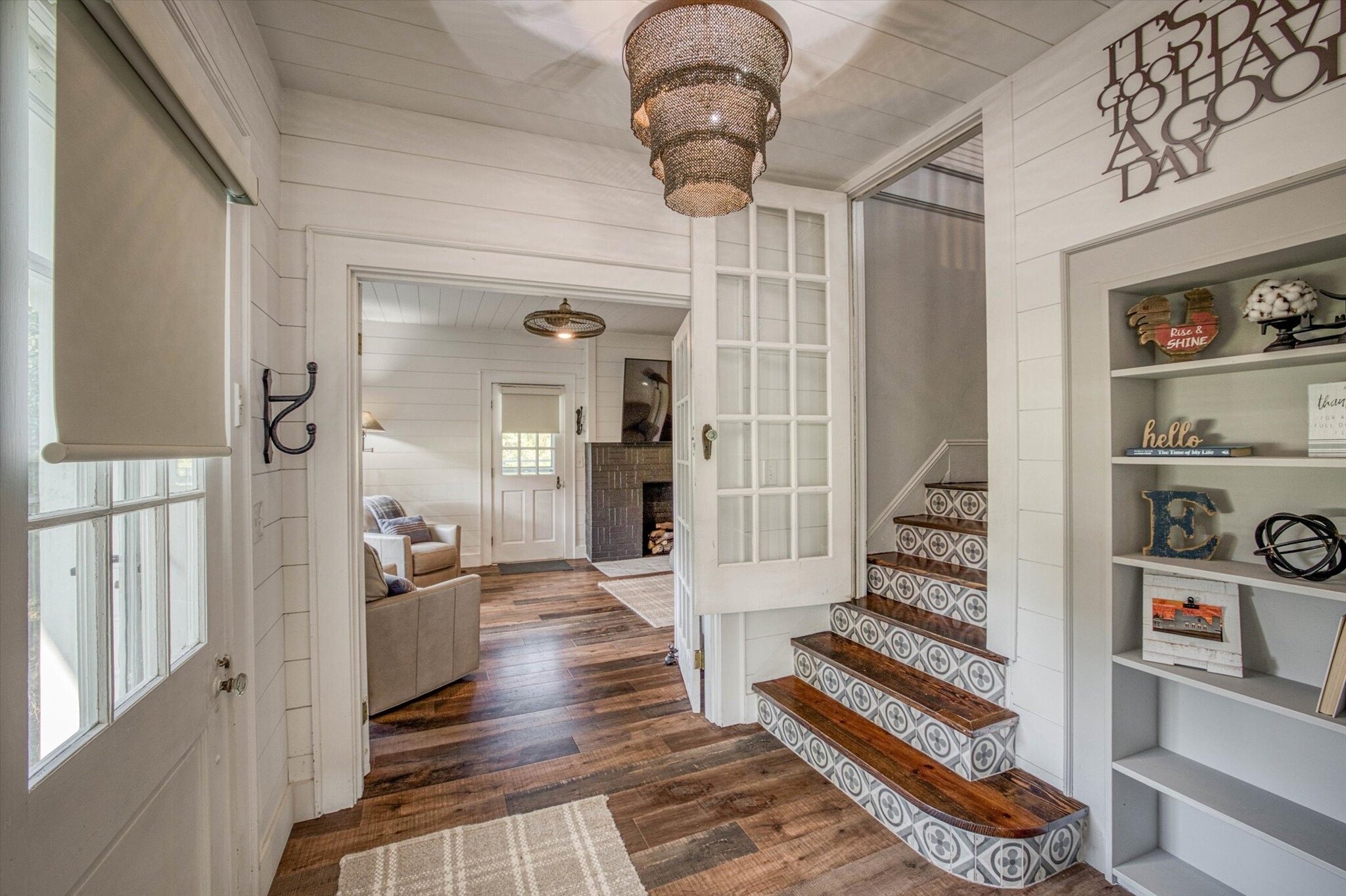 Farmhouse entry; overnight accommodations; affordable luxury