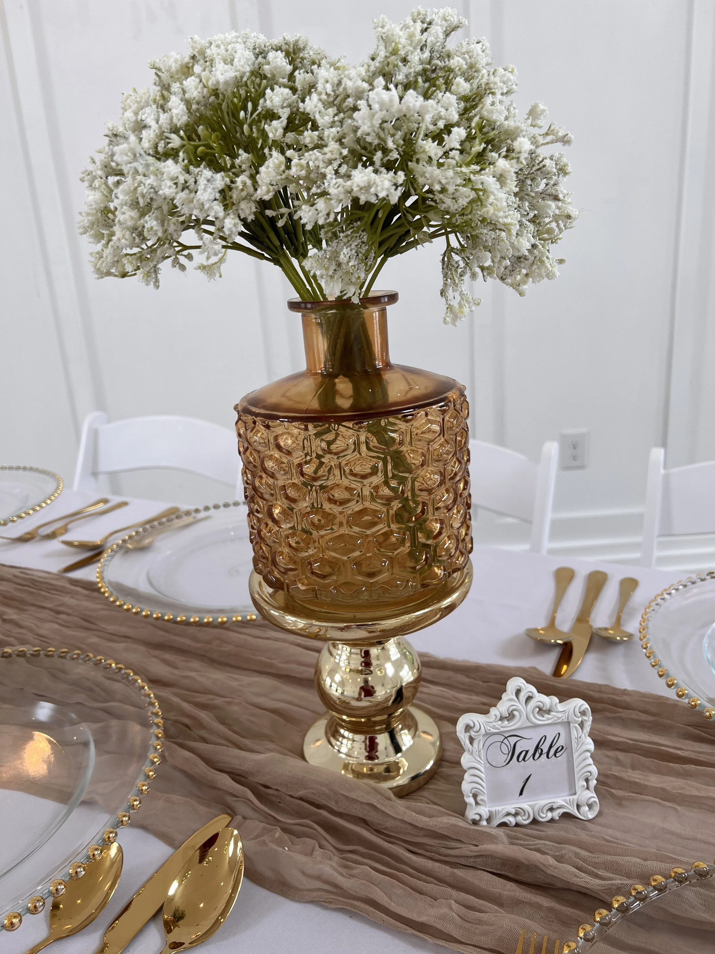Taupe cheesecloth table runners for wedding decorations