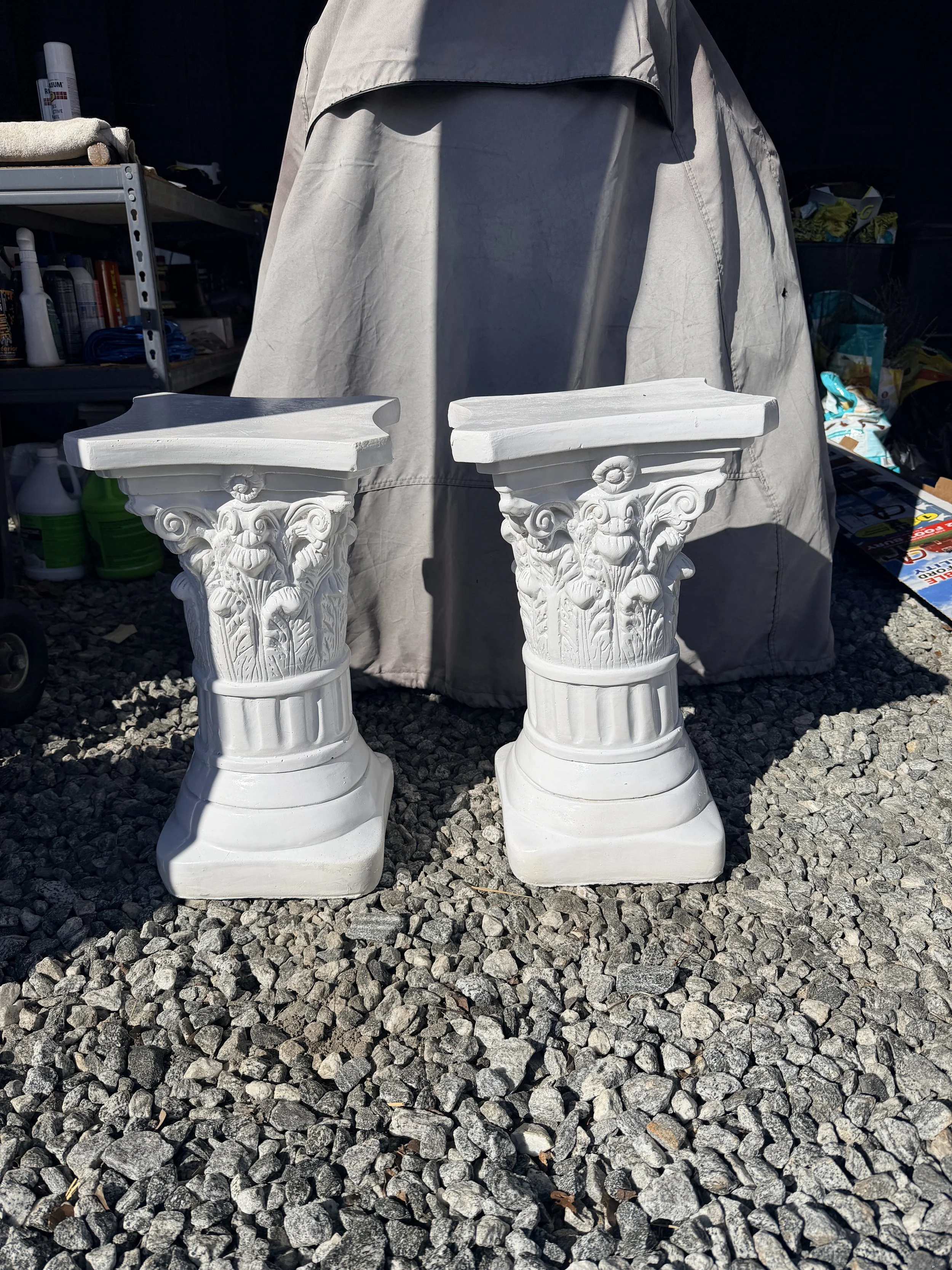 white ornate pedestals for Mountain View wedding ceremony at wedding venue near Charlotte NC