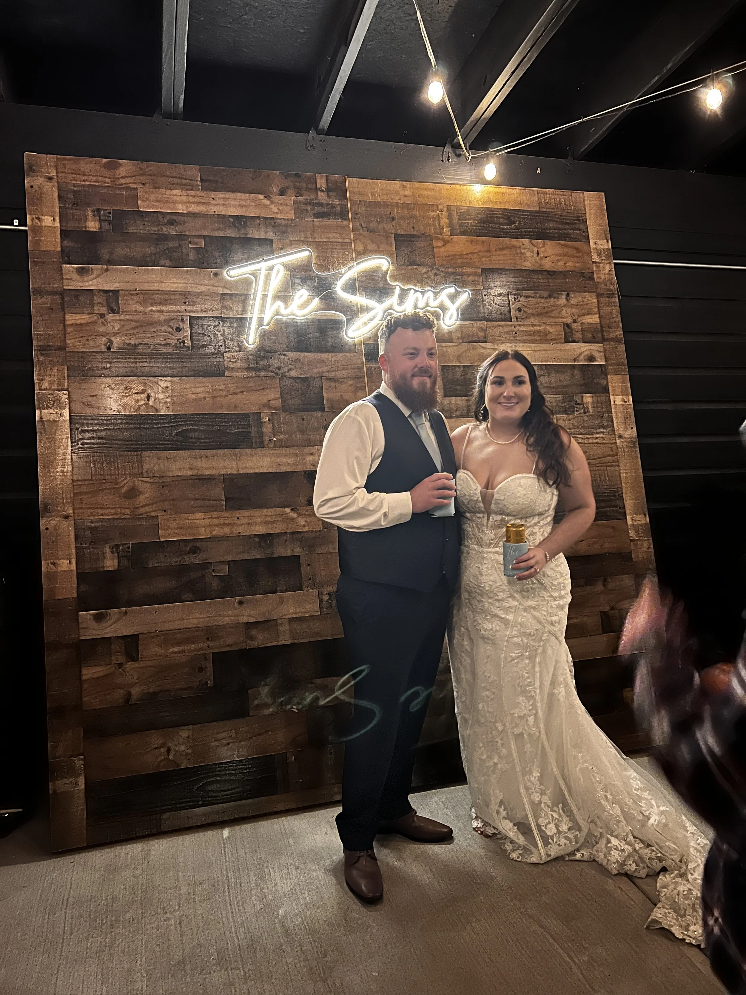 Wood photo wall for wedding at NC wedding venue