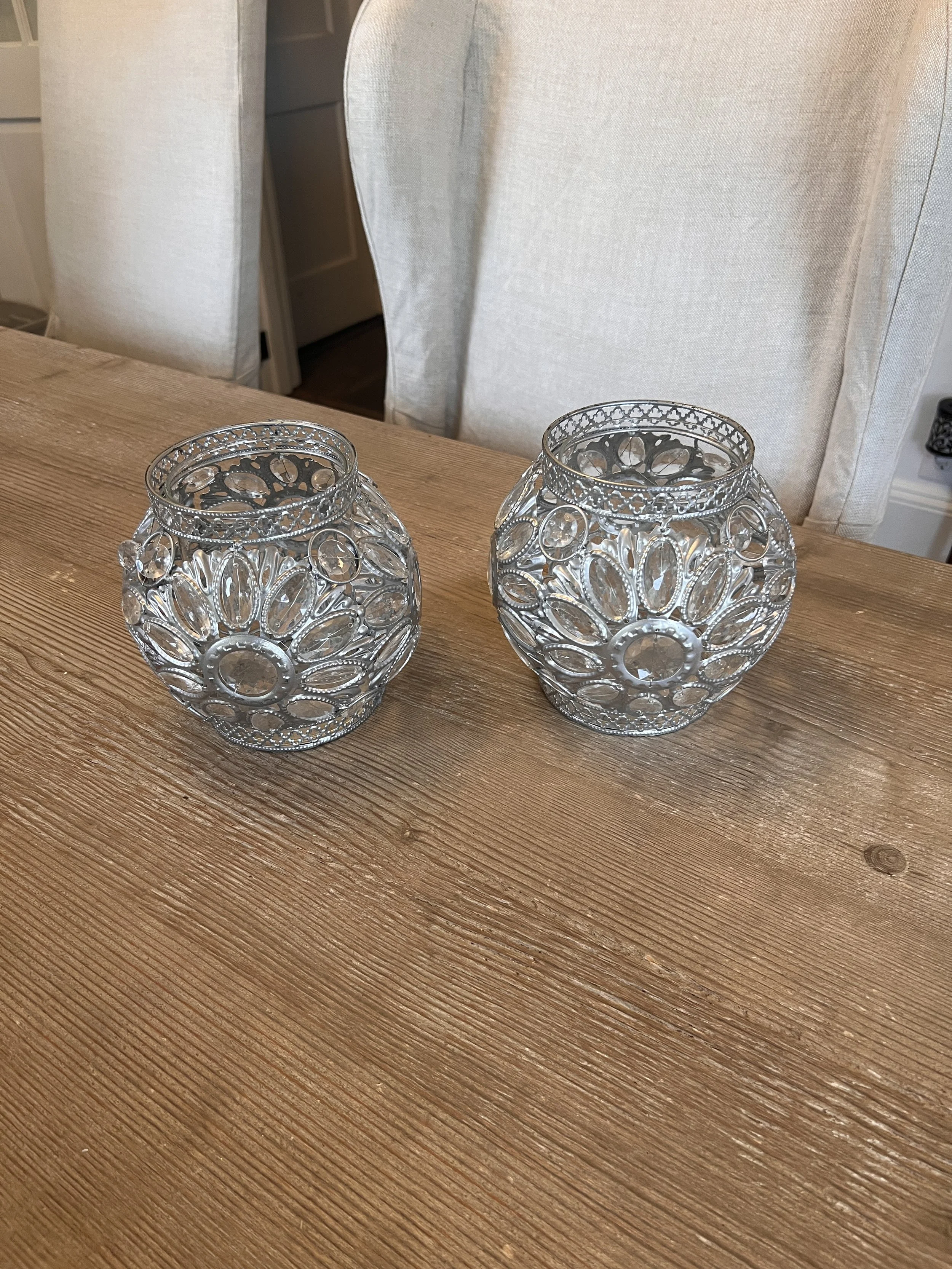 6 Inch Round Silver & Crystal Candle Holders wedding decorations