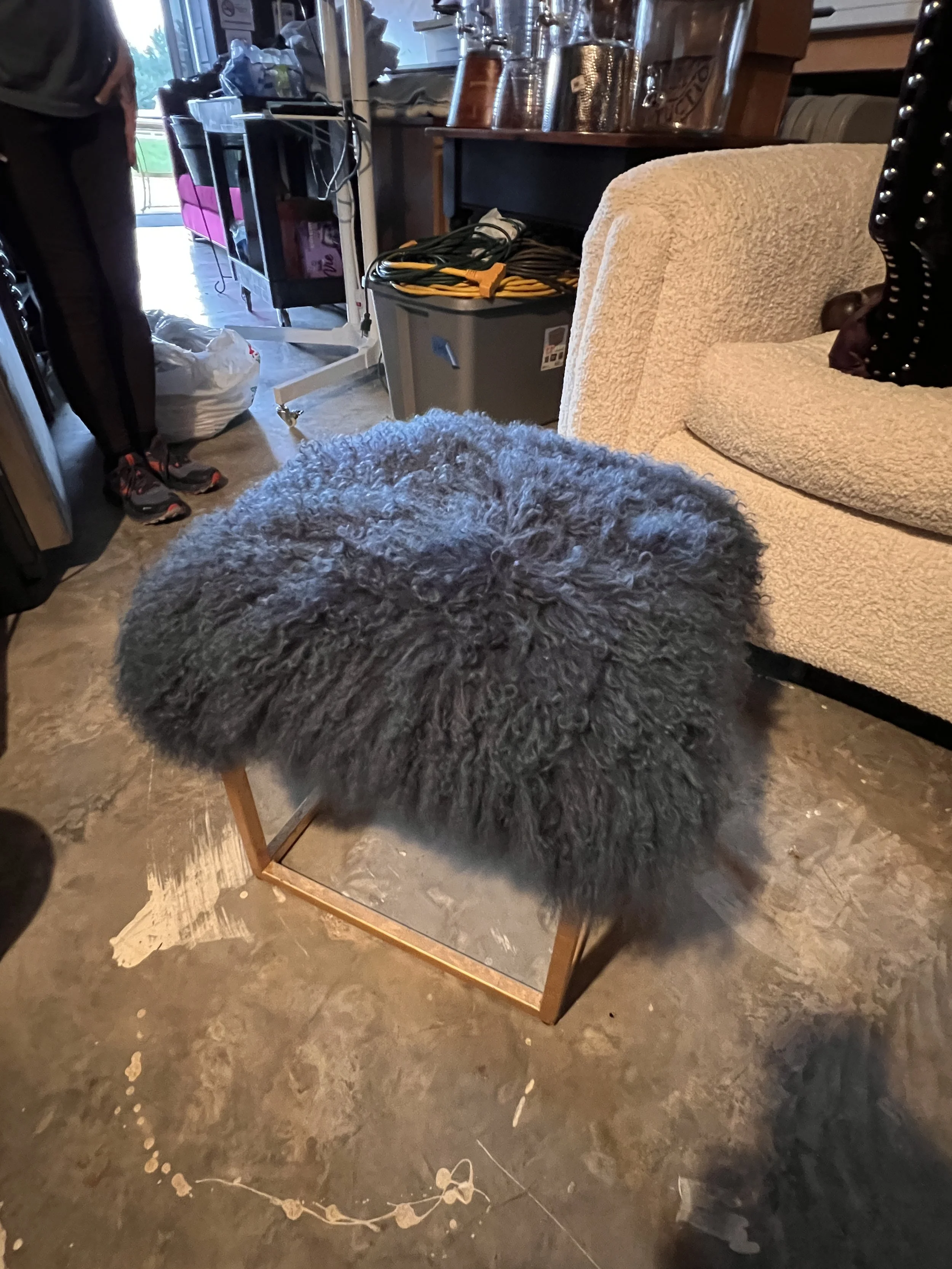 Blue faux sheep ottoman