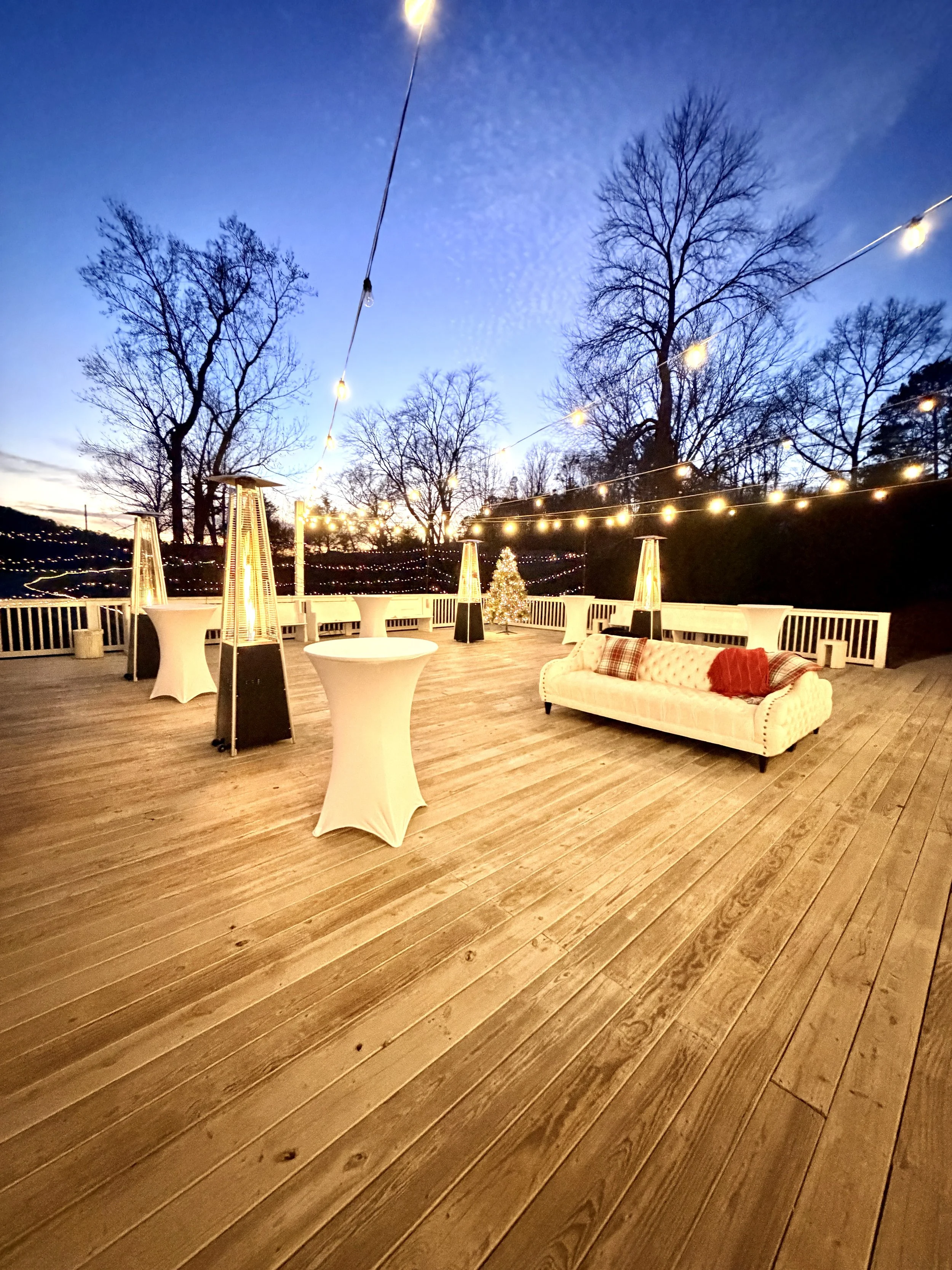 Outdoor terrace with heaters at Charlotte NC wedding venue