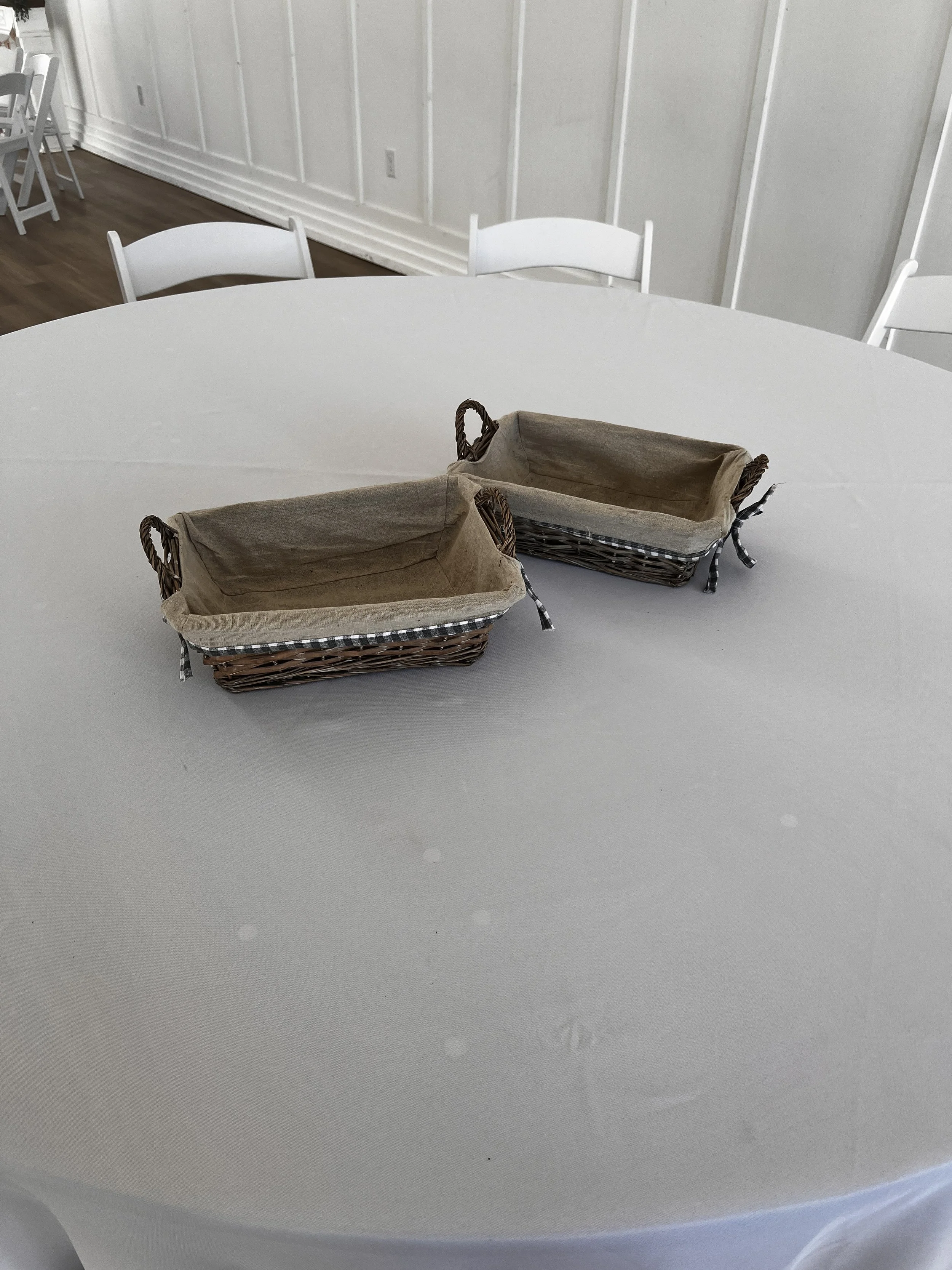 Blue and white checkered baskets for Charlotte wedding