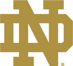 Close-up of the Notre Dame logo in black and gold.