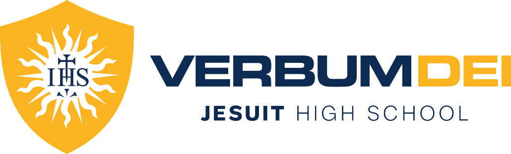 Verbum Dei Jesuit High School logo, featuring a shield with a sunburst and IHS emblem