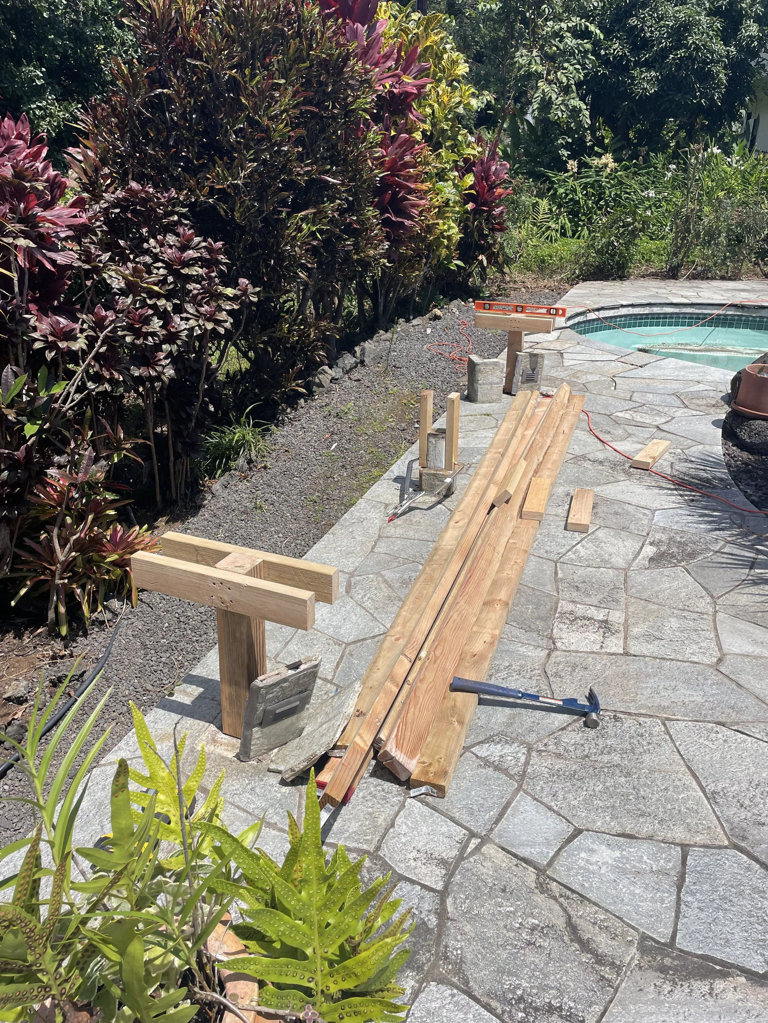 Building new sturdy footings for bench. 