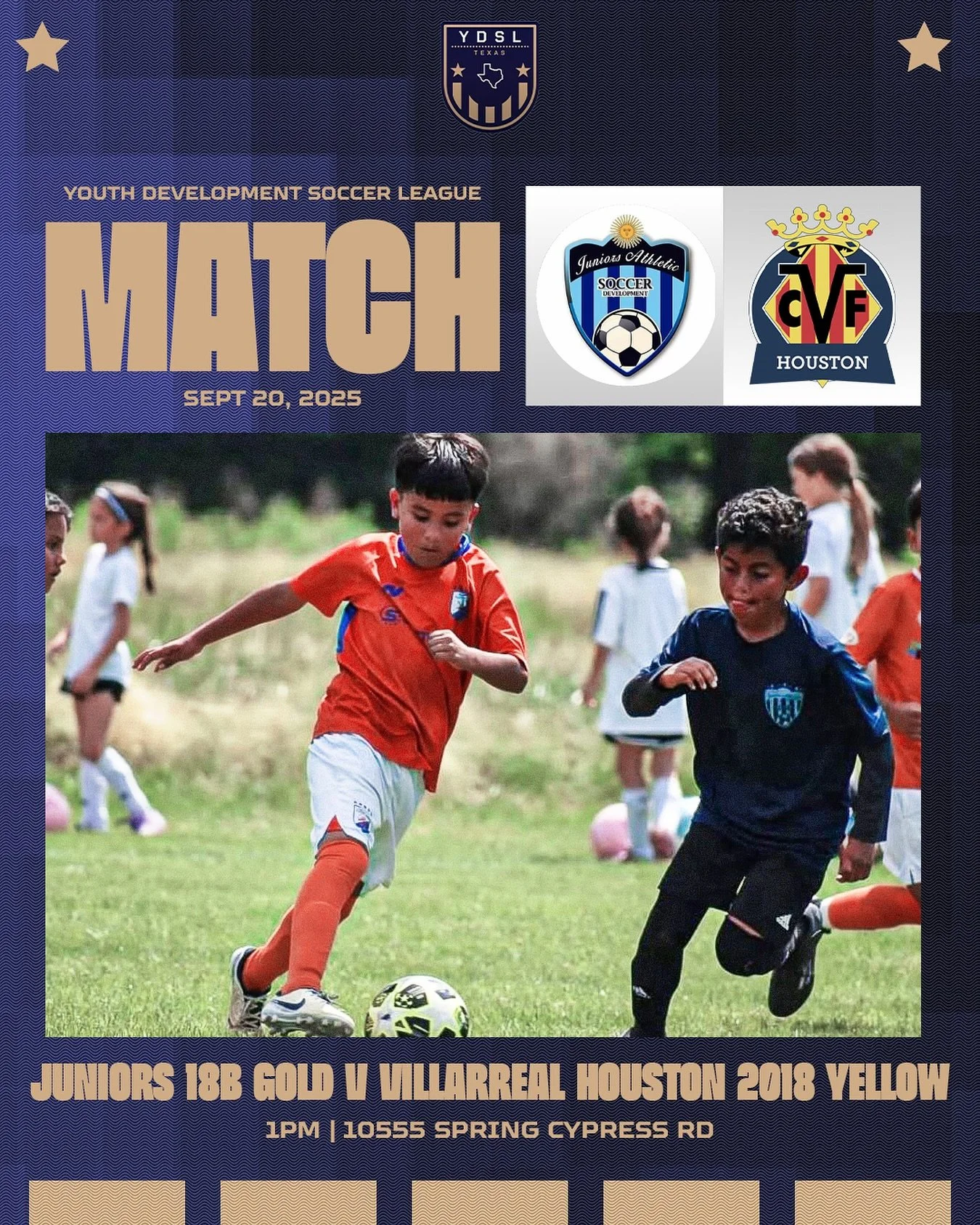 Must watch game ⚽️⚽️@juniors_athletic 🆚 @villarrealhoustonacademy 
#leaveitonthefield #htx #soccer #workhard