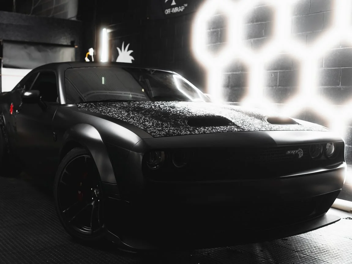 All Black 🐈&zwj;⬛ Redeye 🔥🥷
White -&gt; Full Avery Satin Black with forged carbon hood, hellcat decals, and reflective red eyes 👁️🔥
.
🏎️ @d1chop 🦾
.
📸 @ibmigz 🔥
.
.
Dm for questions &amp; inquiries ‼️
Full custom prints available in house 🦾