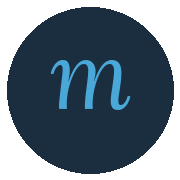 Letter 'm' in light blue on a dark blue circular background.