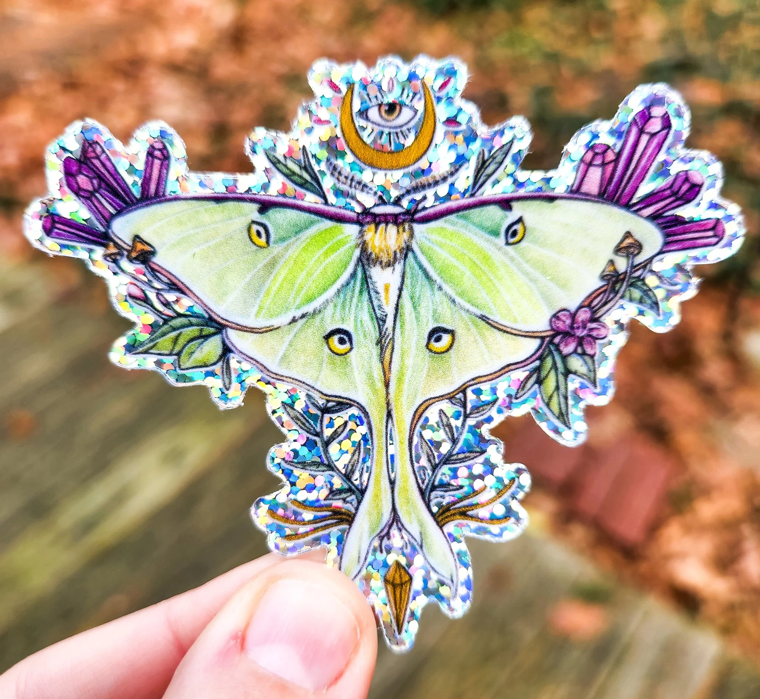 "Glitter Luna Moth" Sticker