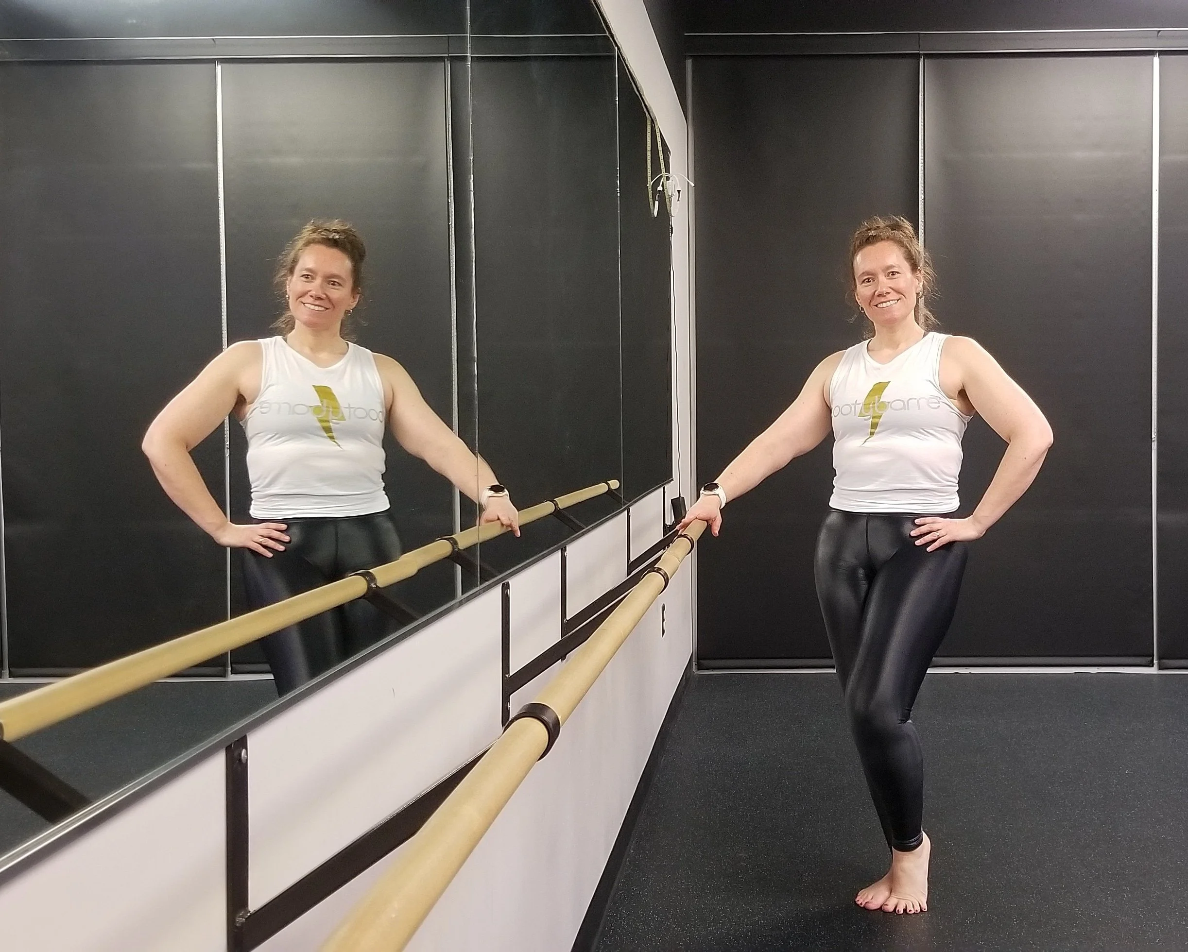 Bella at the barre demonstrating shoulder and pelvis alignment.