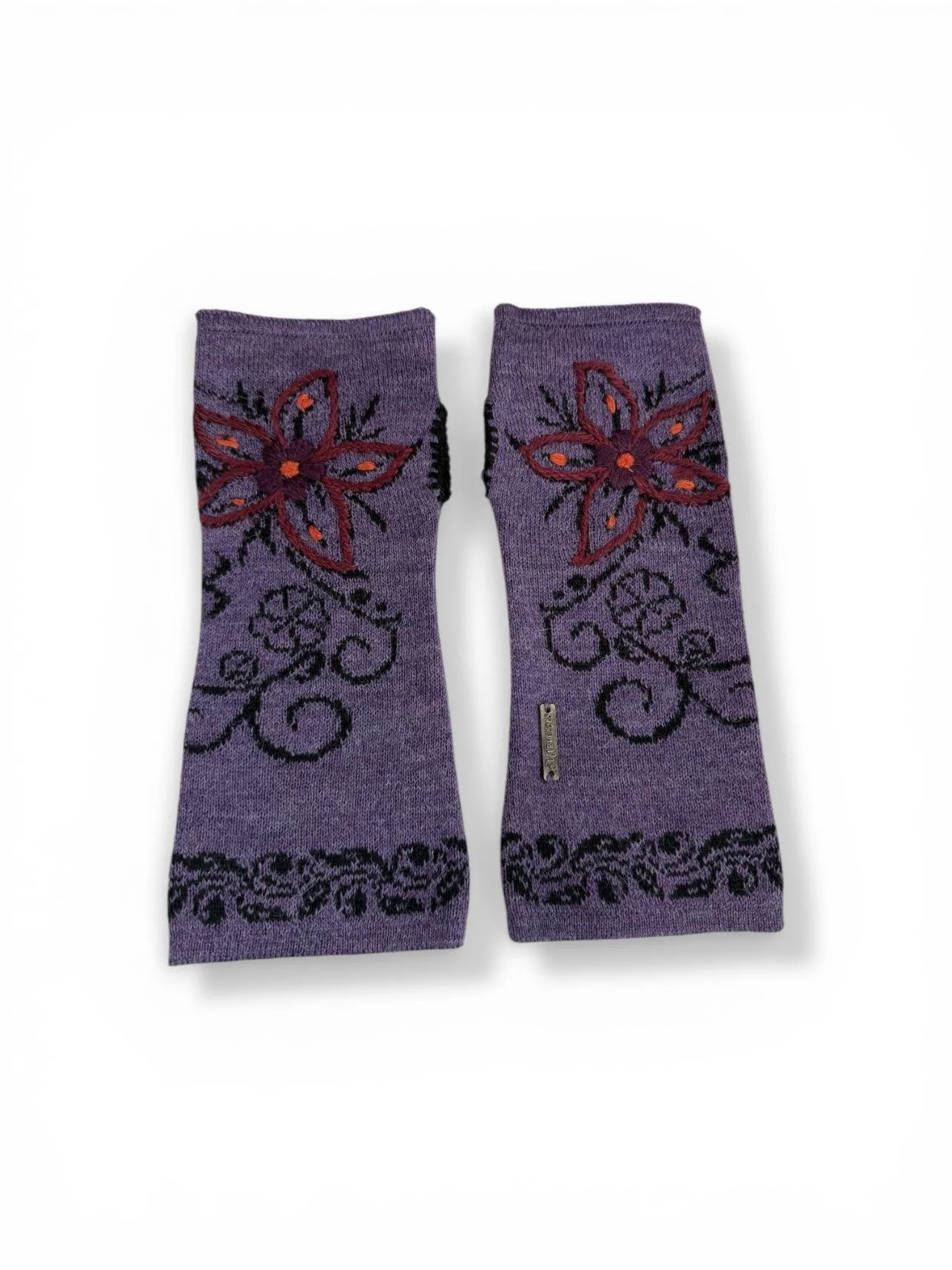 Light purple floral fingerless gloves alpaca matura elegant warm .jpg
