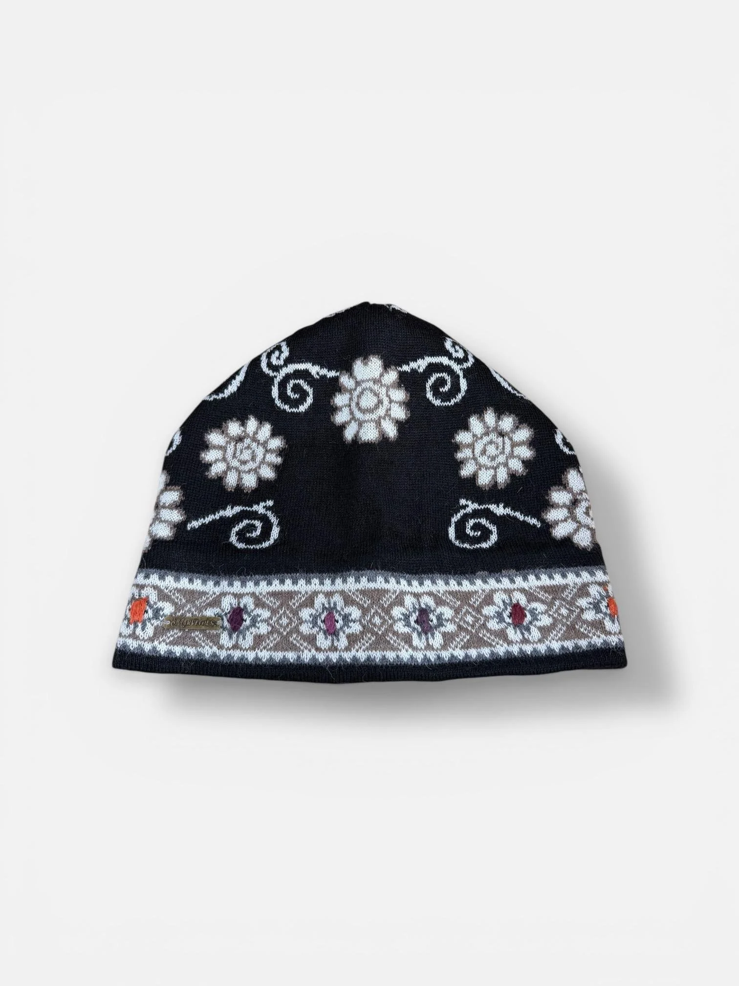 Black floral alpaca beanie soft durable resistant .jpg